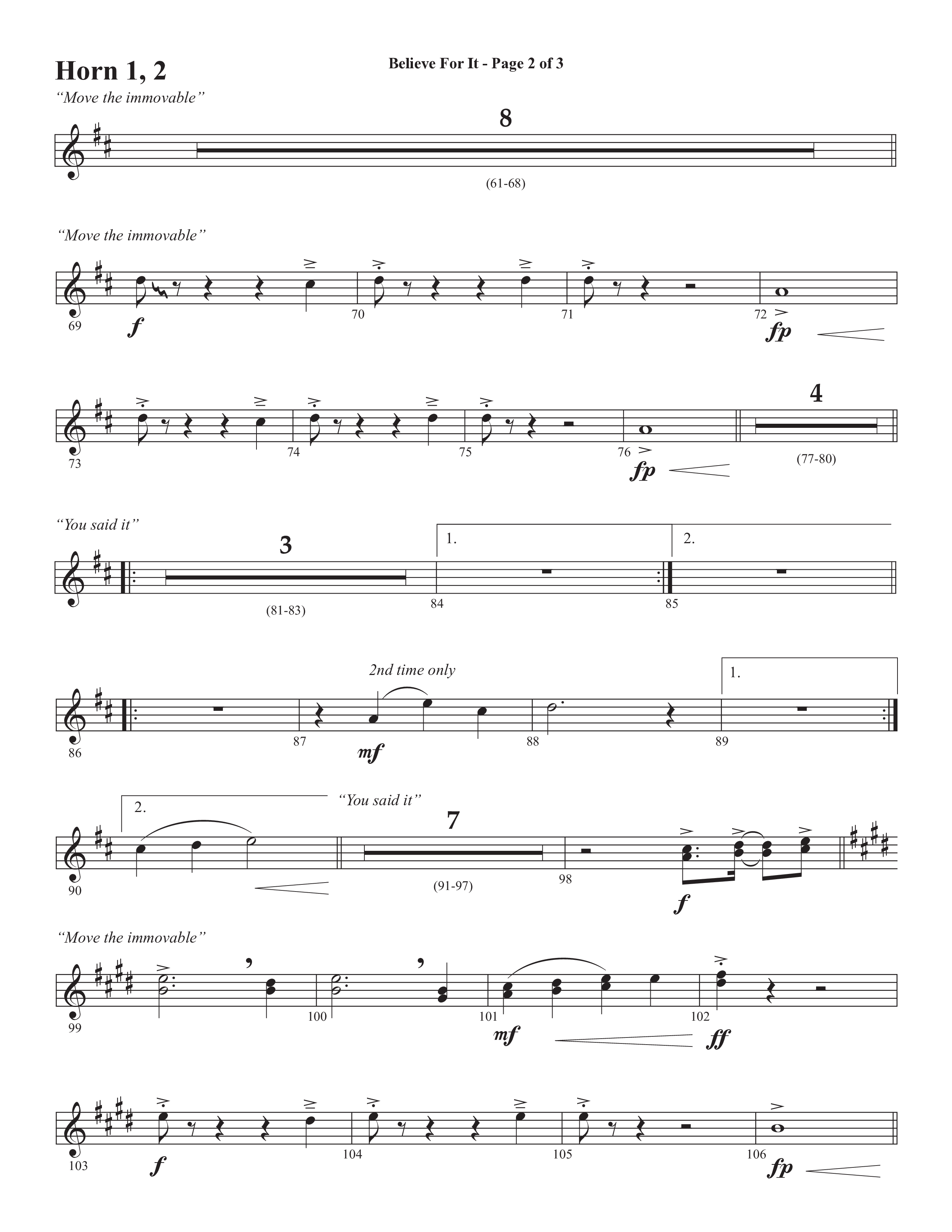 Believe For It (Choral Anthem SATB) French Horn 1/2 (Semsen Music / Arr. Phil Nitz)