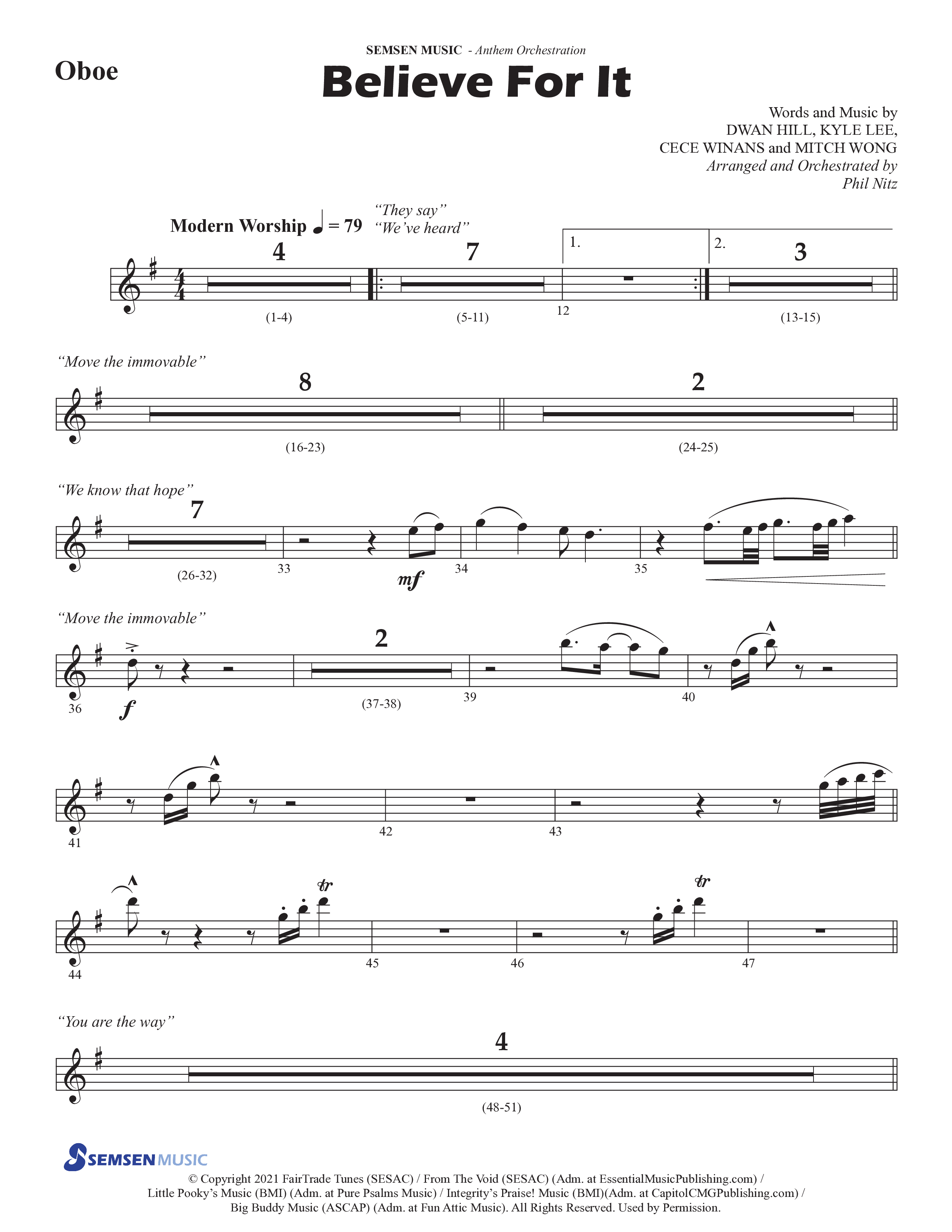 Believe For It (Choral Anthem SATB) Oboe (Semsen Music / Arr. Phil Nitz)