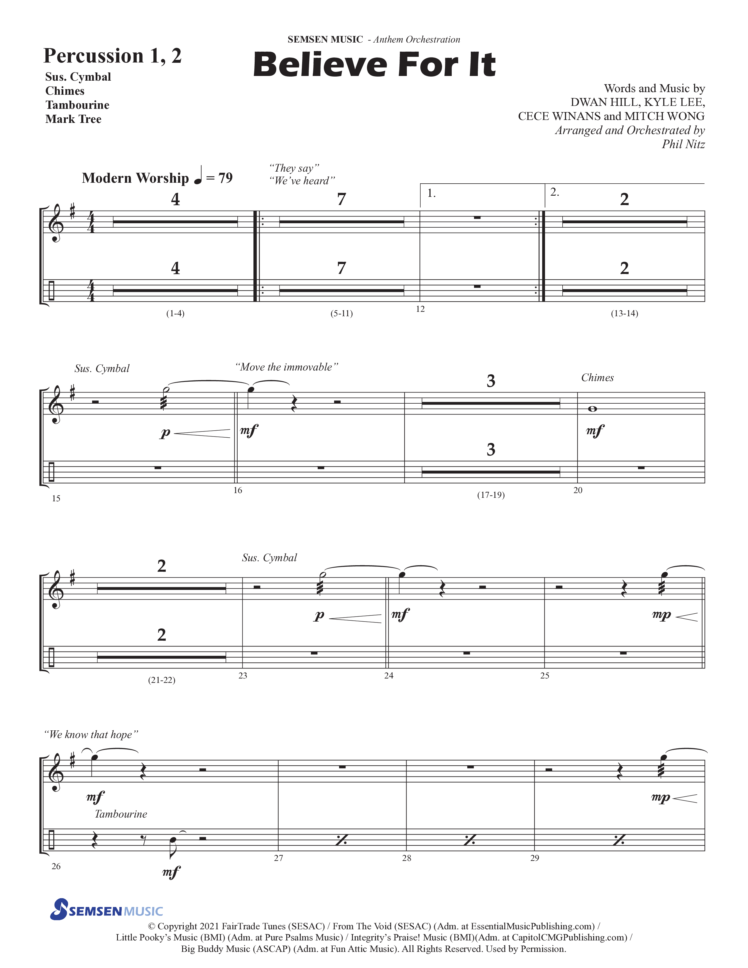 Believe For It (Choral Anthem SATB) Percussion 1/2 (Semsen Music / Arr. Phil Nitz)