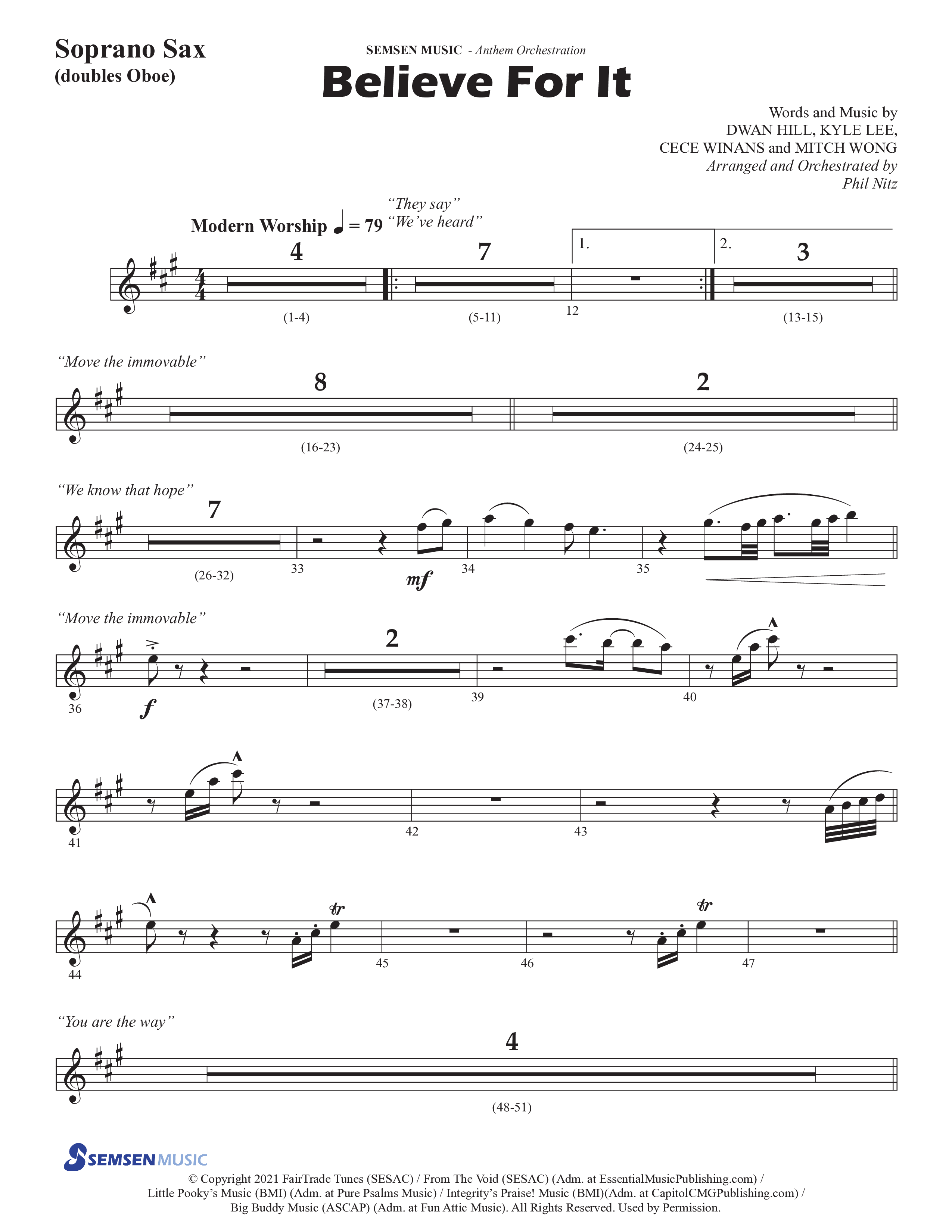 Believe For It (Choral Anthem SATB) Soprano Sax (Semsen Music / Arr. Phil Nitz)