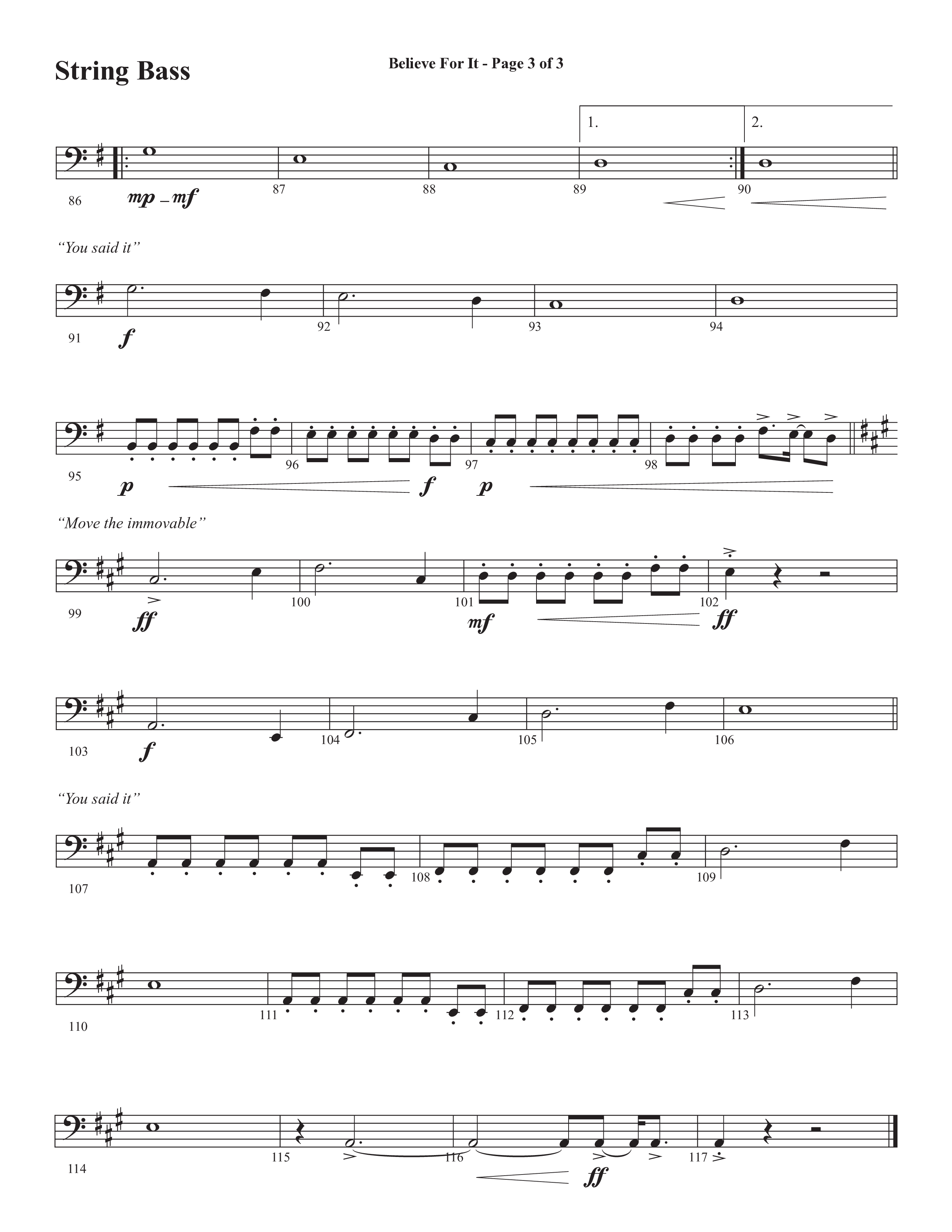 Believe For It (Choral Anthem SATB) String Bass (Semsen Music / Arr. Phil Nitz)