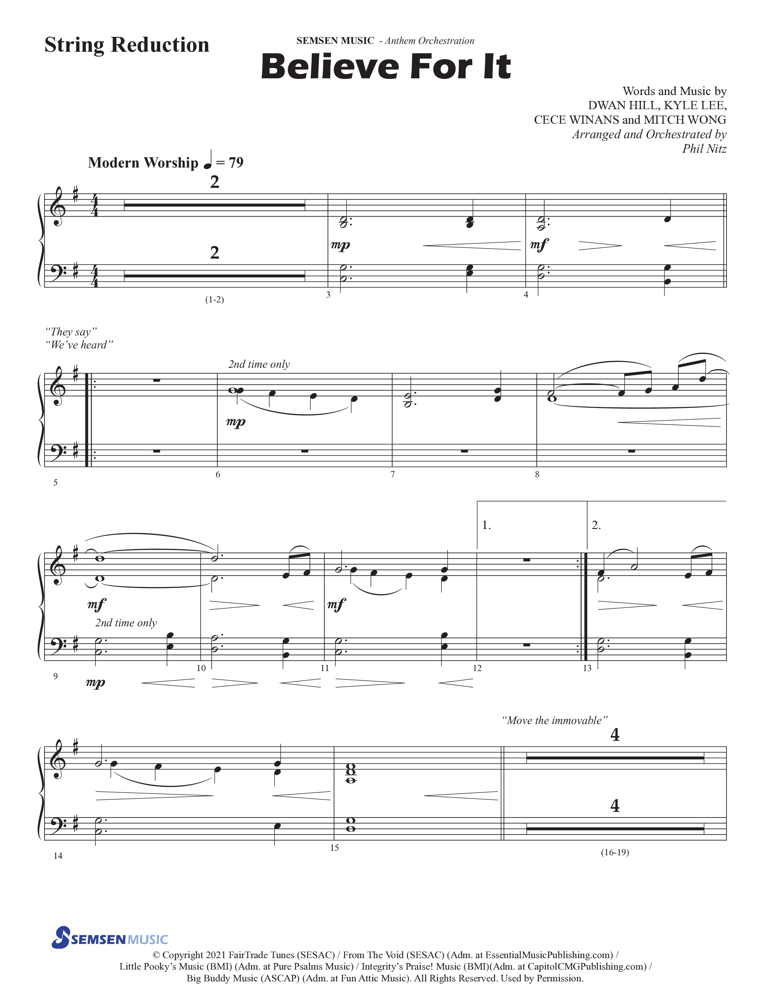 Believe For It (Choral Anthem SATB) String Reduction (Semsen Music / Arr. Phil Nitz)