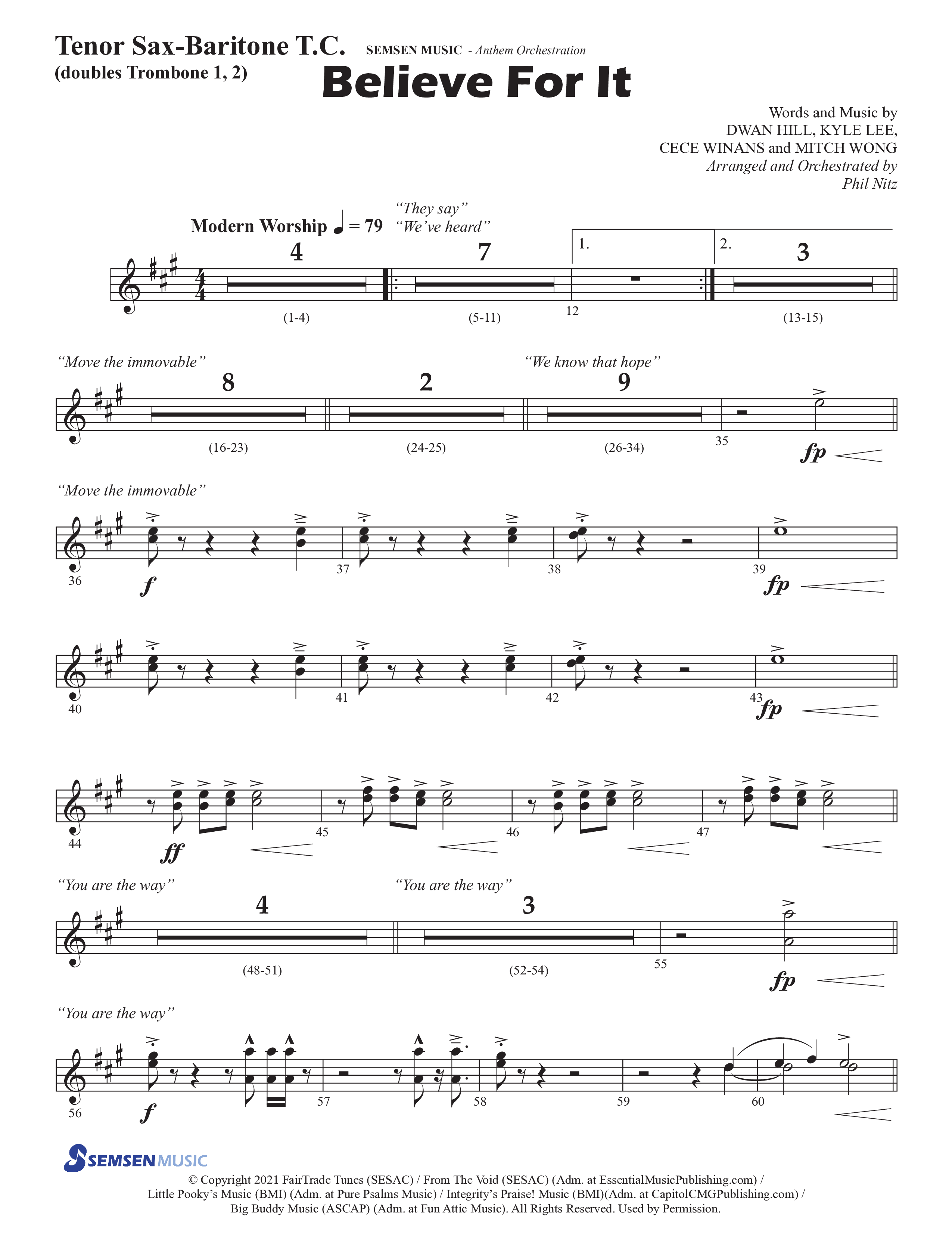 Believe For It (Choral Anthem SATB) Tenor Sax/Baritone T.C. (Semsen Music / Arr. Phil Nitz)