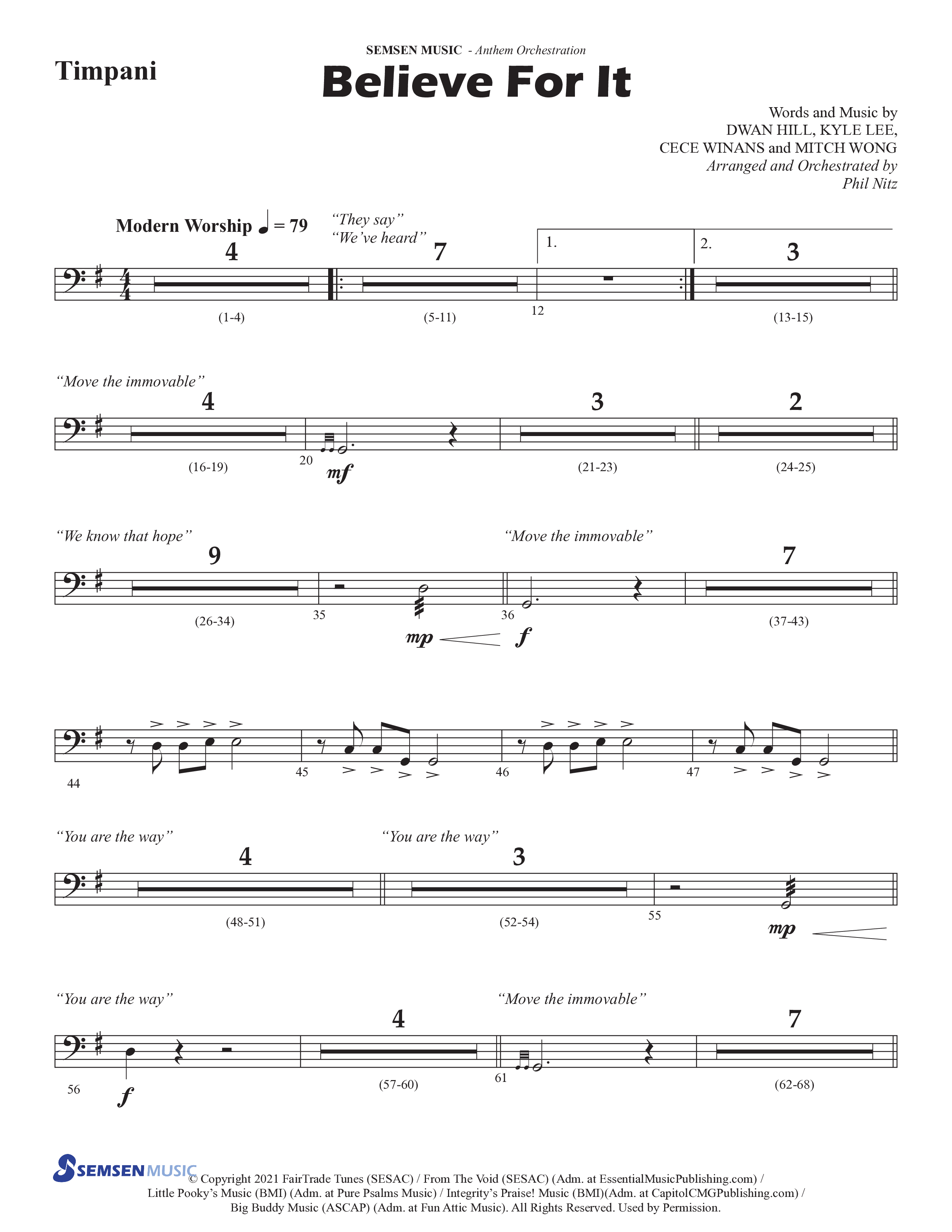 Believe For It (Choral Anthem SATB) Timpani (Semsen Music / Arr. Phil Nitz)