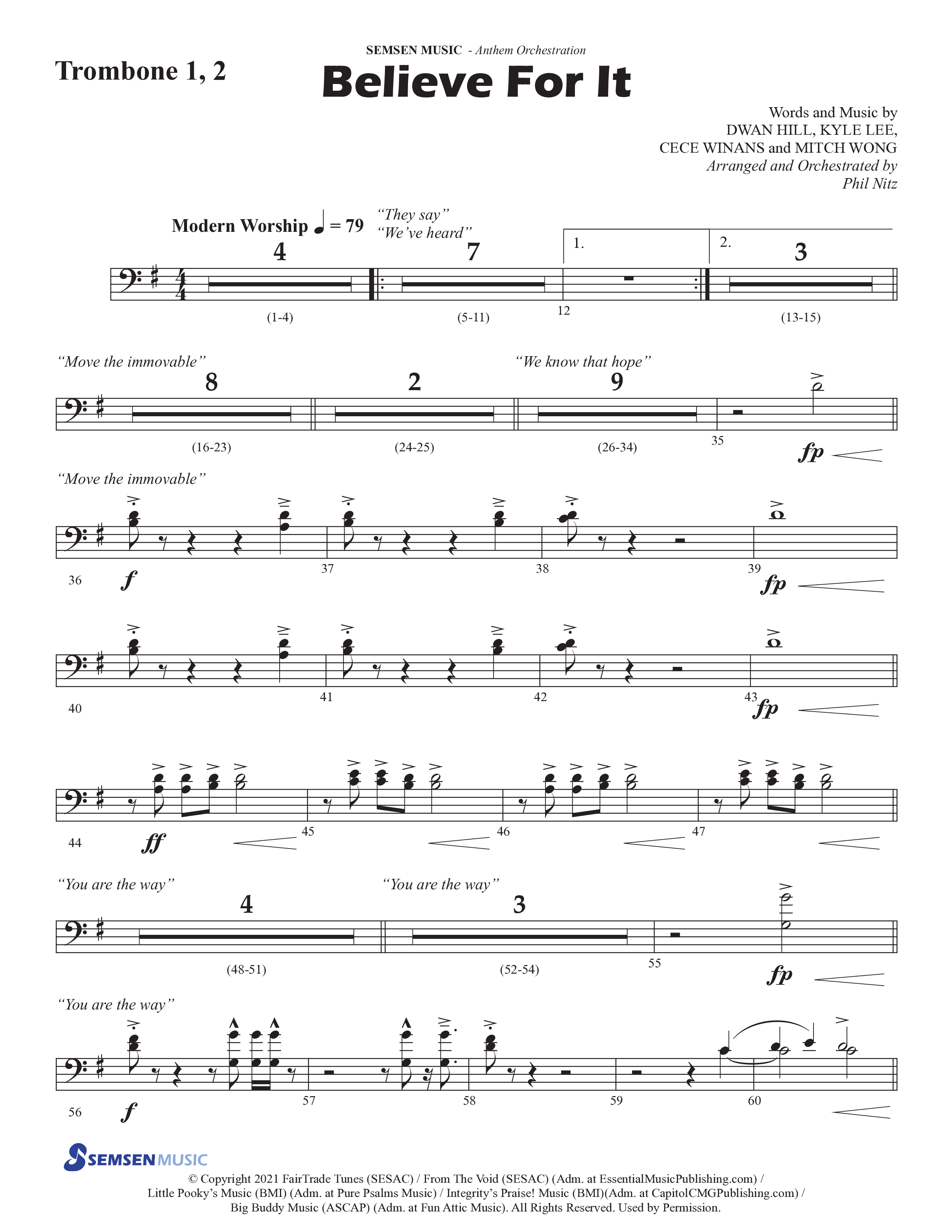 Believe For It (Choral Anthem SATB) Trombone 1/2 (Semsen Music / Arr. Phil Nitz)