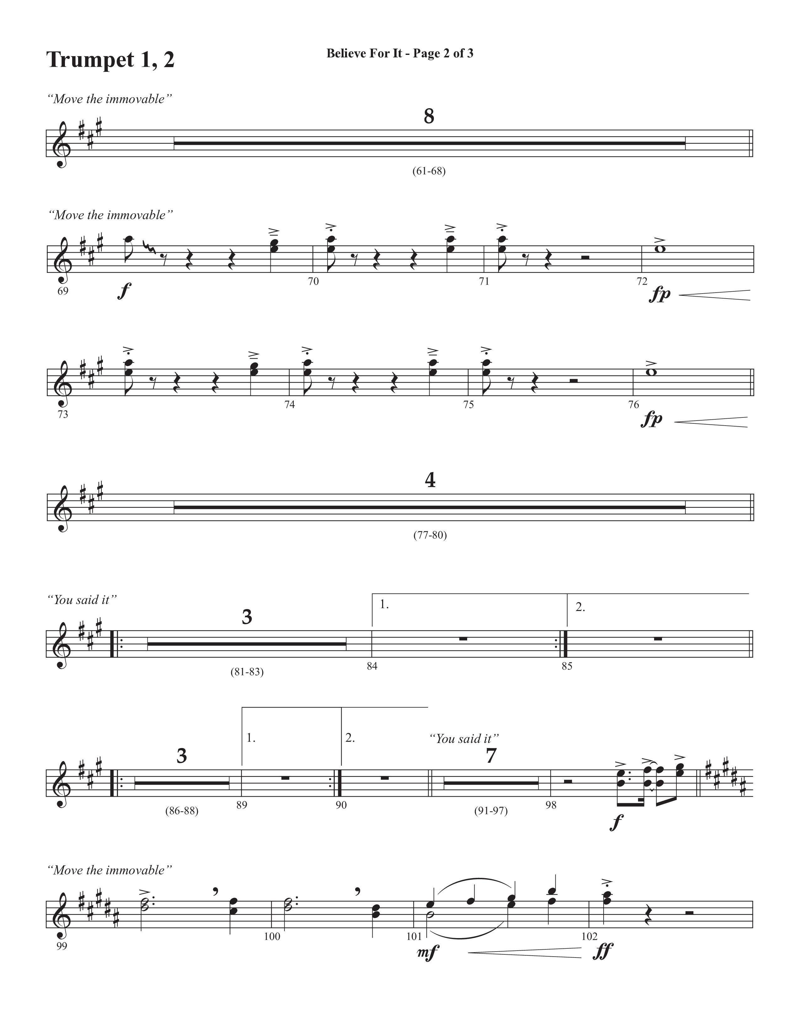 Believe For It (Choral Anthem SATB) Trumpet 1,2 (Semsen Music / Arr. Phil Nitz)