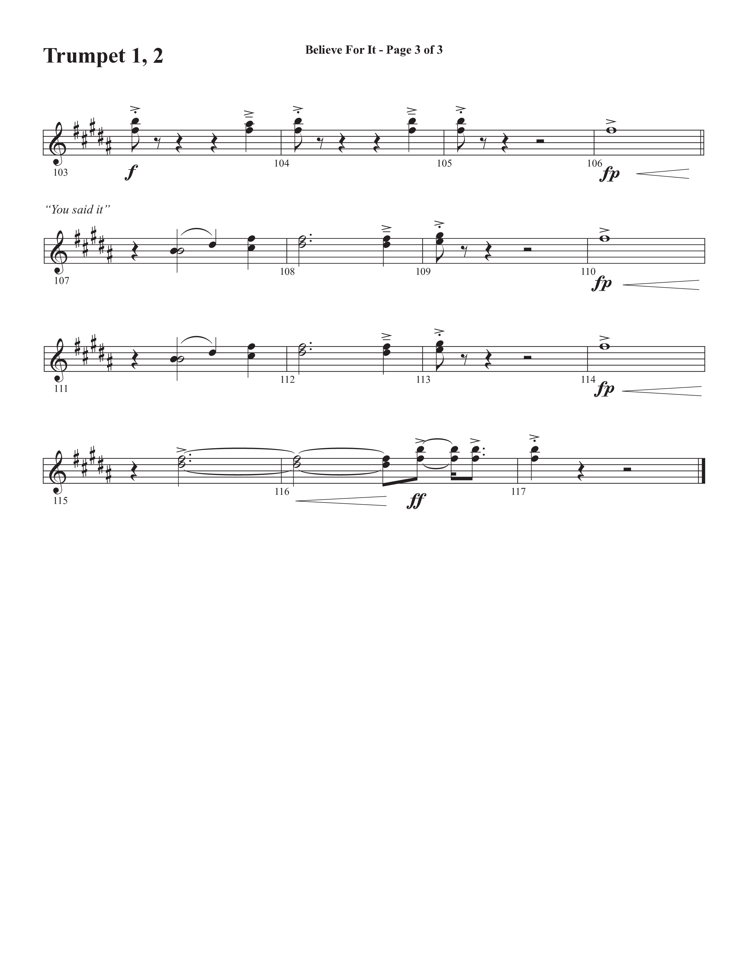 Believe For It (Choral Anthem SATB) Trumpet 1,2 (Semsen Music / Arr. Phil Nitz)