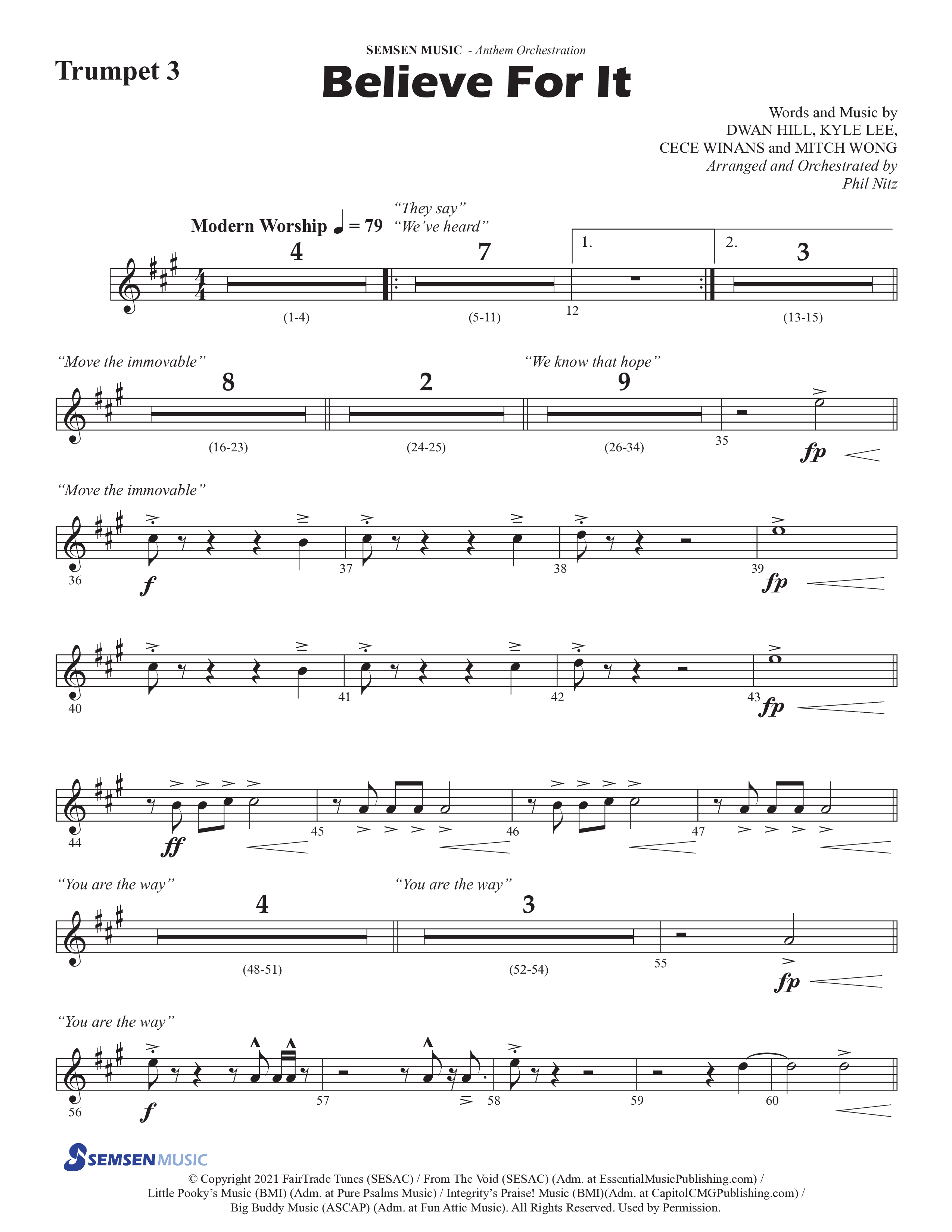 Believe For It (Choral Anthem SATB) Trumpet 3 (Semsen Music / Arr. Phil Nitz)