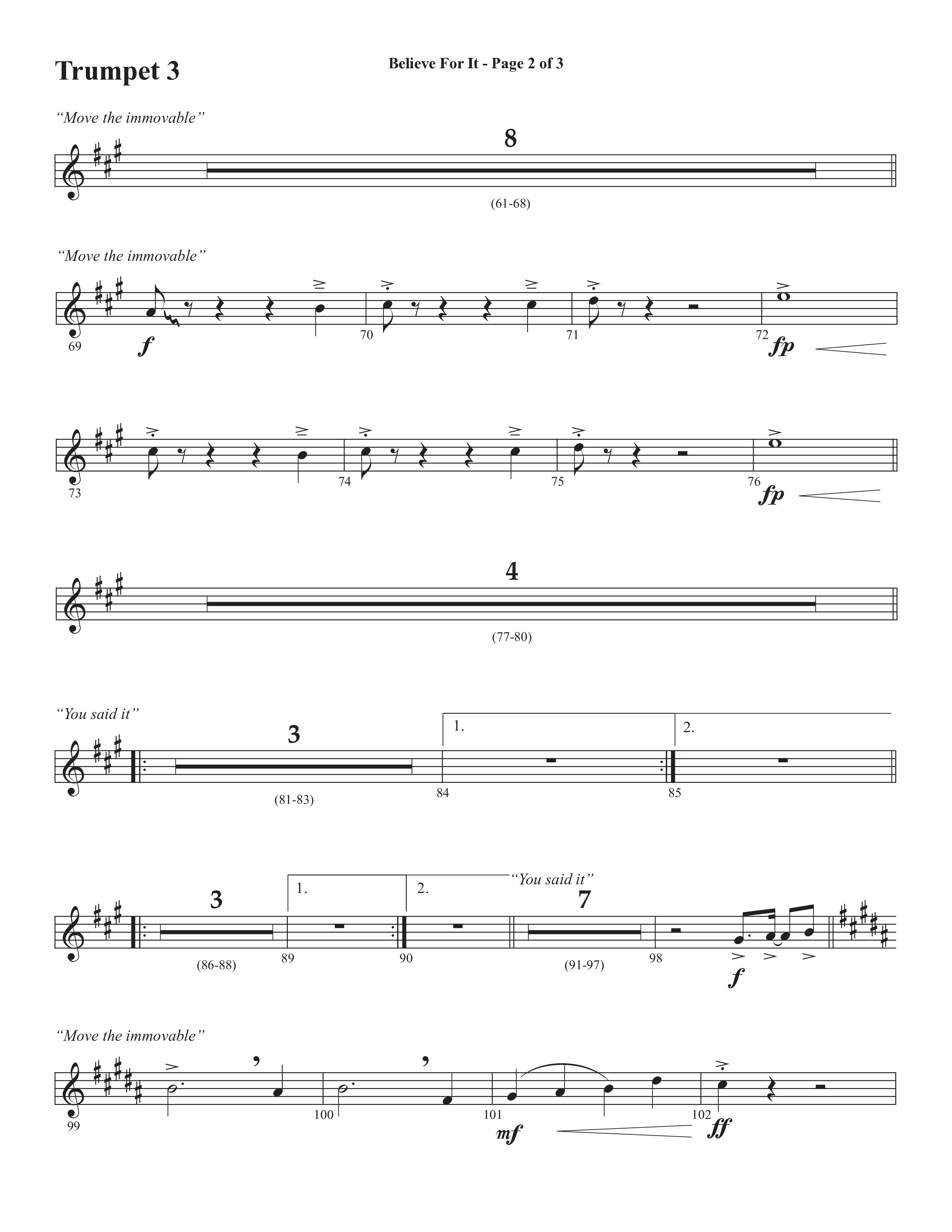 Believe For It (Choral Anthem SATB) Trumpet 3 (Semsen Music / Arr. Phil Nitz)