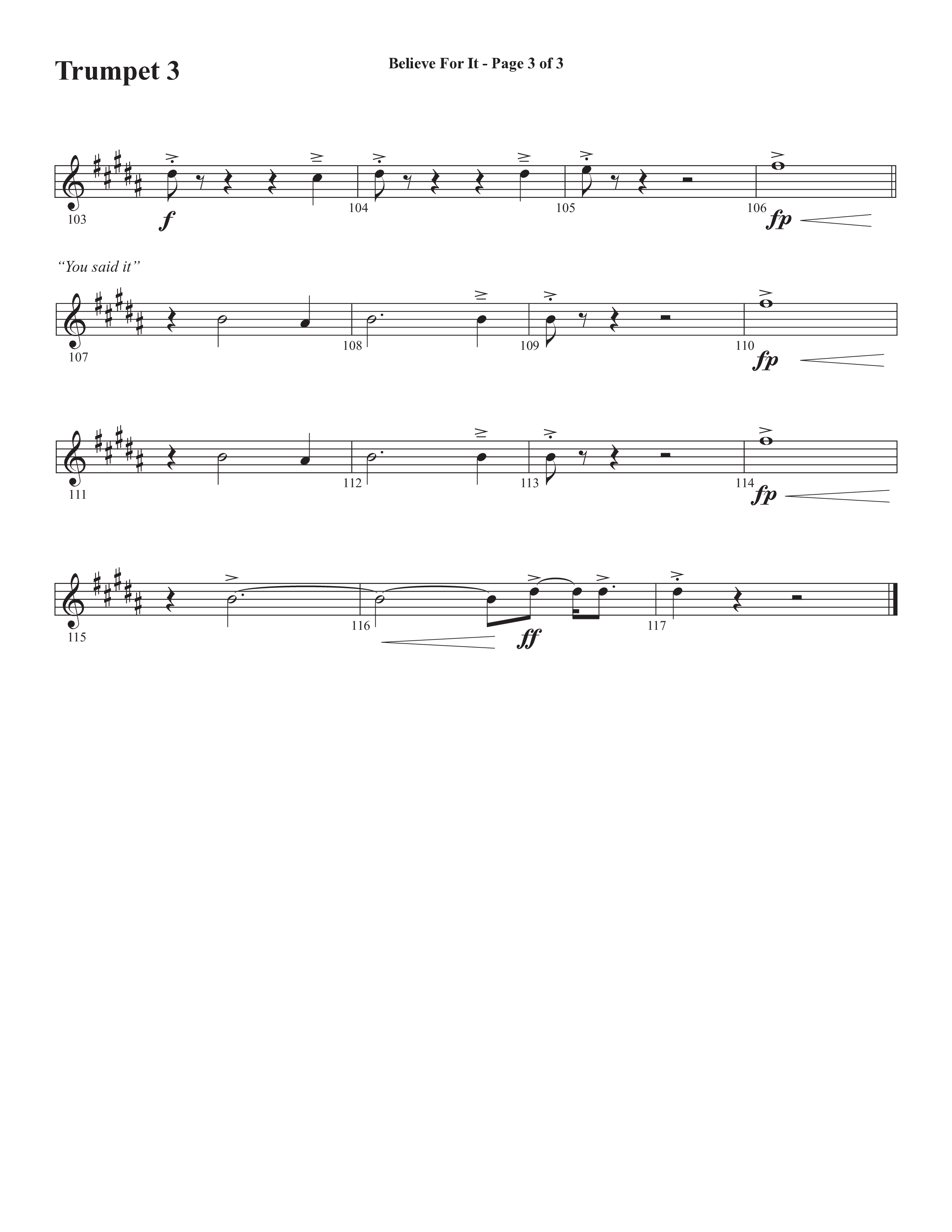 Believe For It (Choral Anthem SATB) Trumpet 3 (Semsen Music / Arr. Phil Nitz)