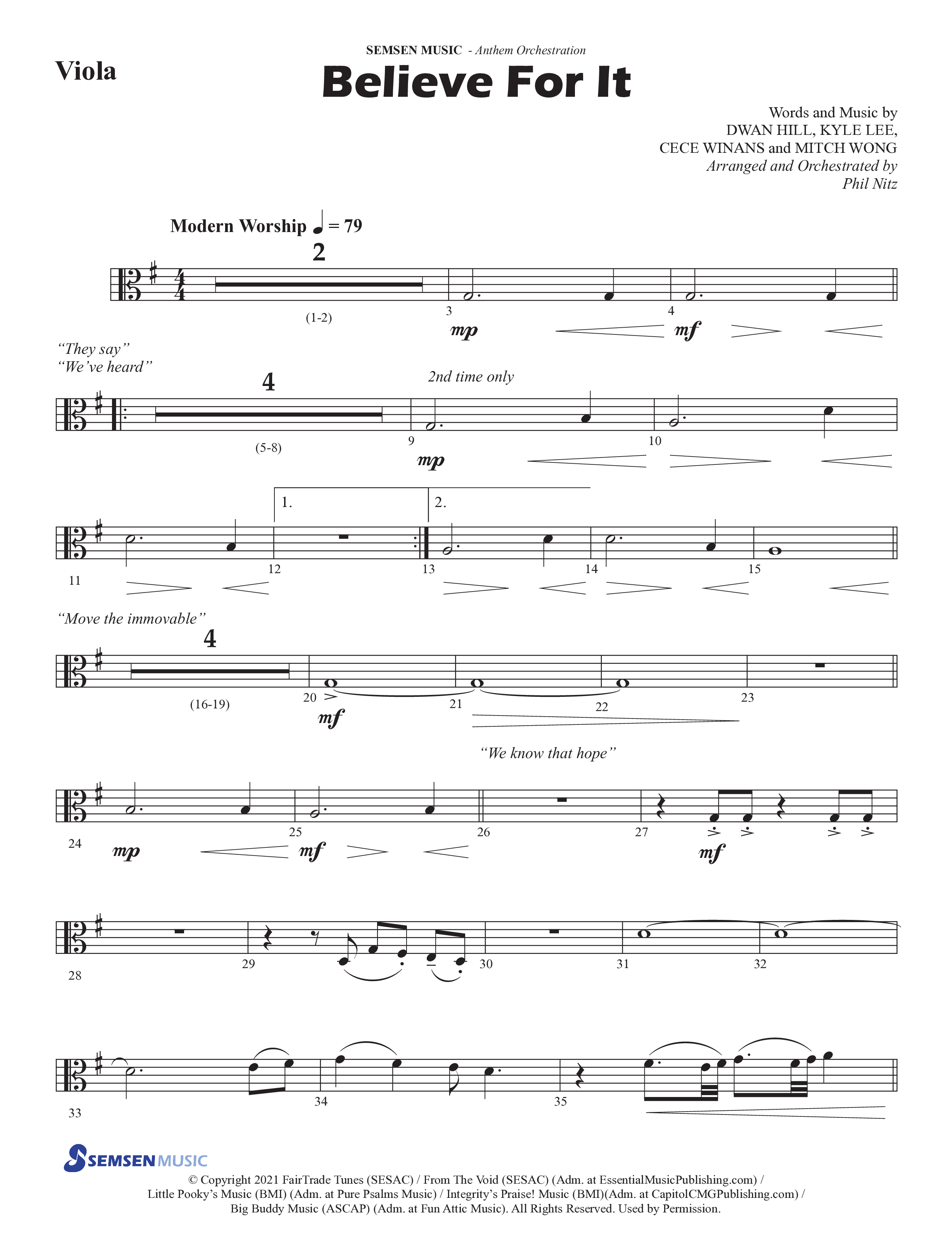Believe For It (Choral Anthem SATB) Viola (Semsen Music / Arr. Phil Nitz)