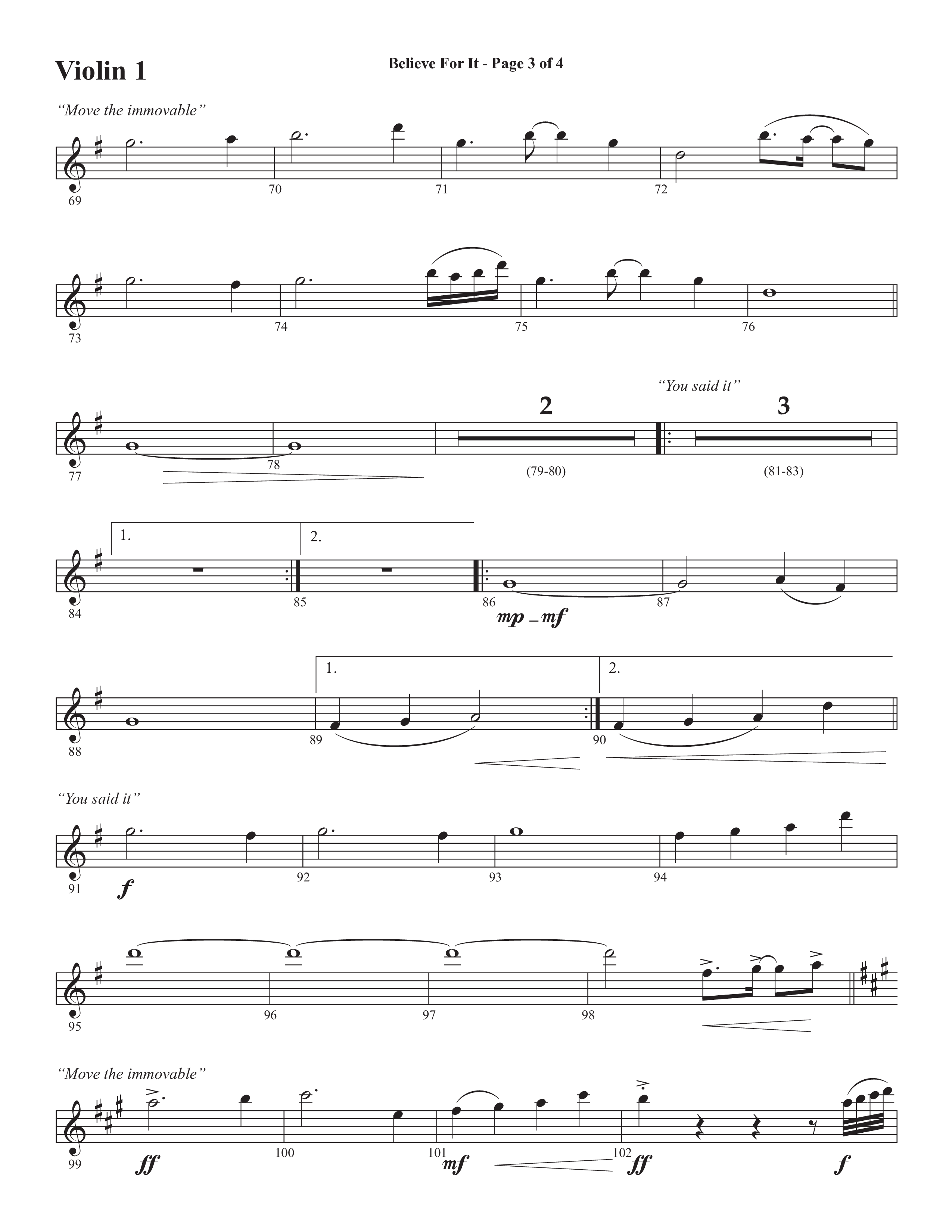 Believe For It (Choral Anthem SATB) Violin 1 (Semsen Music / Arr. Phil Nitz)
