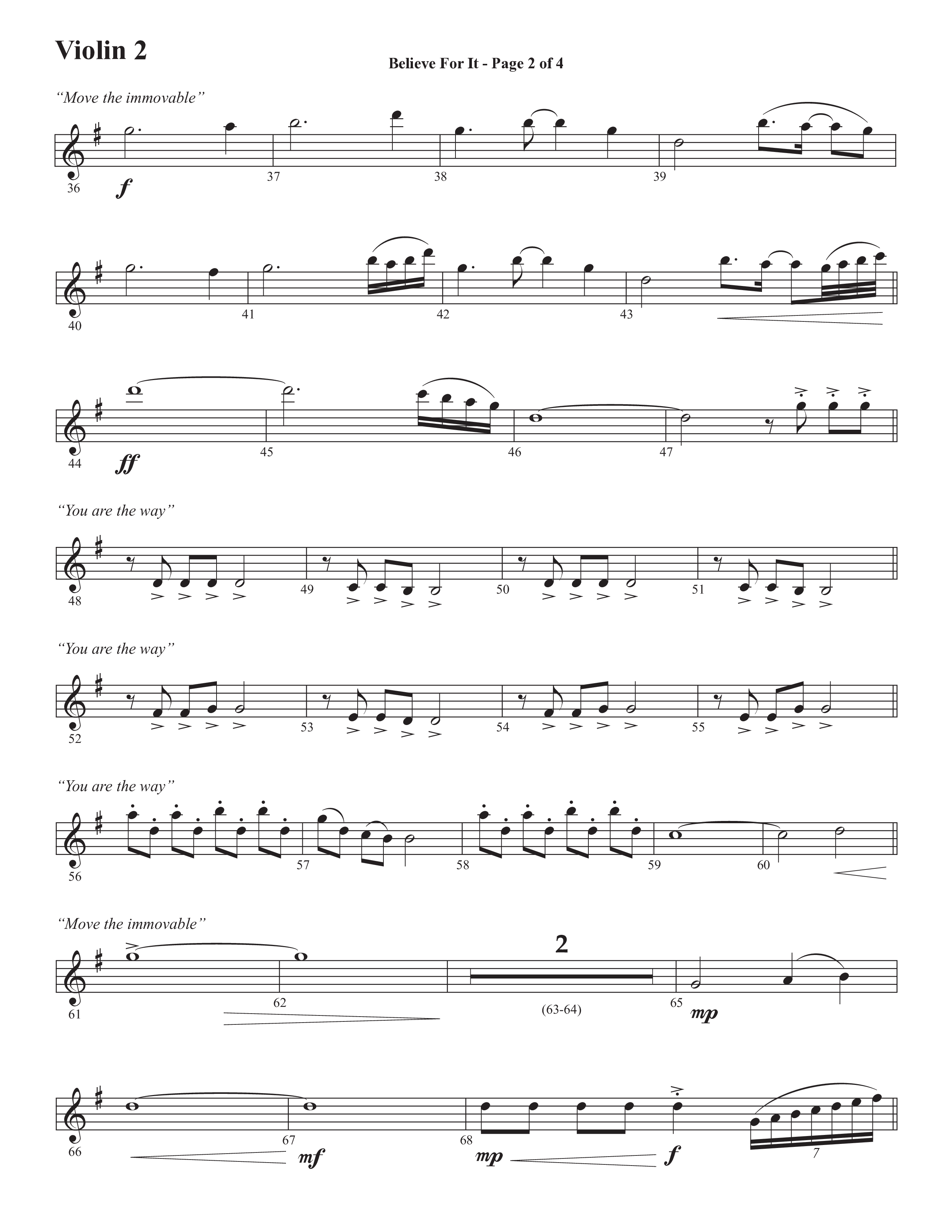 Believe For It (Choral Anthem SATB) Violin 2 (Semsen Music / Arr. Phil Nitz)