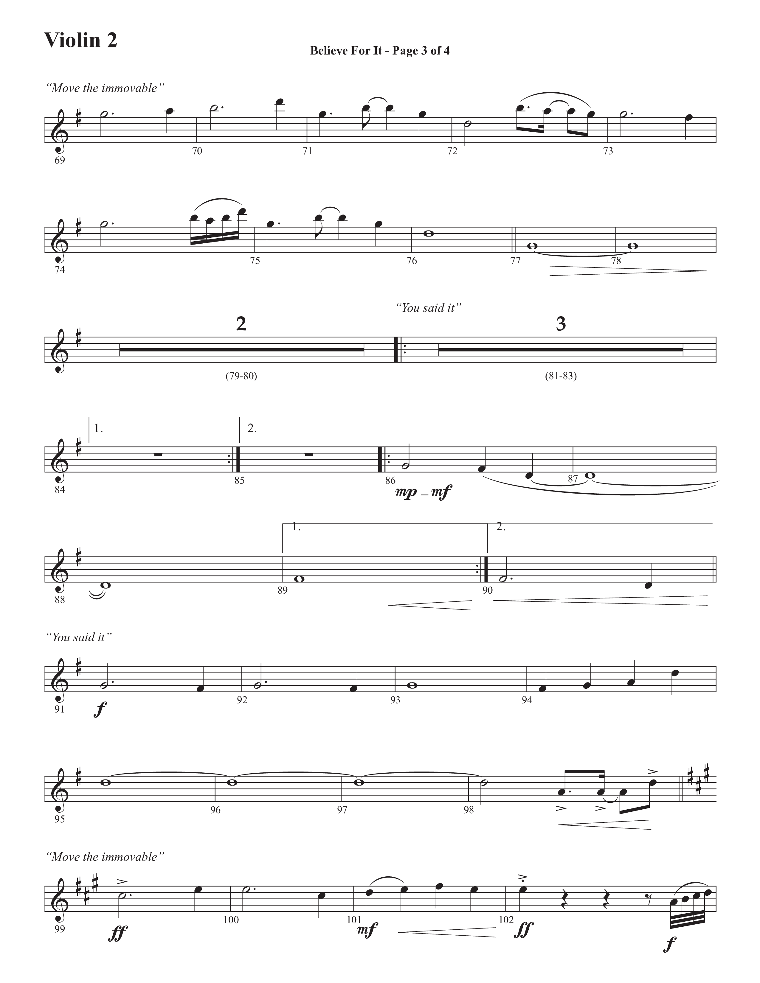 Believe For It (Choral Anthem SATB) Violin 2 (Semsen Music / Arr. Phil Nitz)