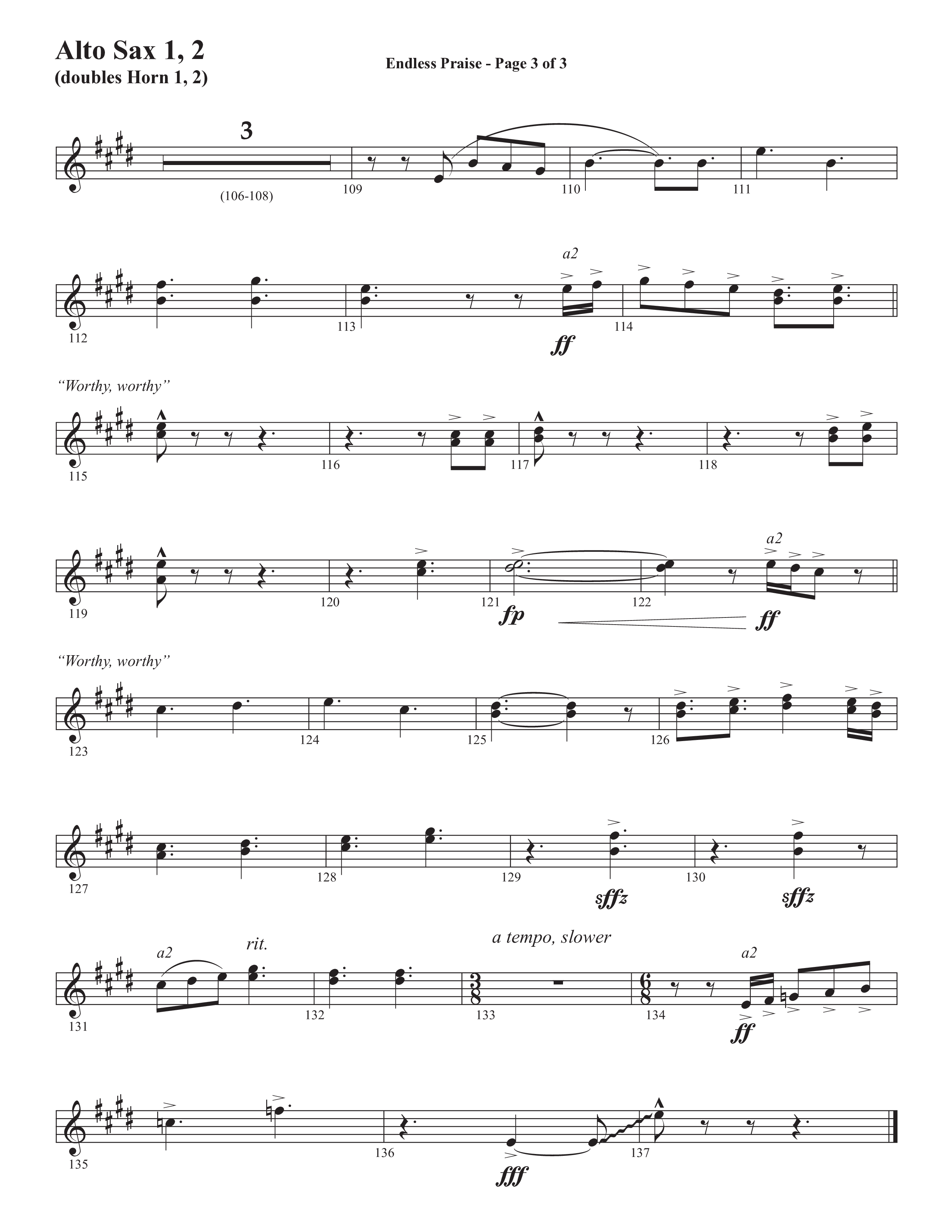 Endless Praise (Choral Anthem SATB) Alto Sax 1/2 (Semsen Music / Arr. Daniel Semsen)