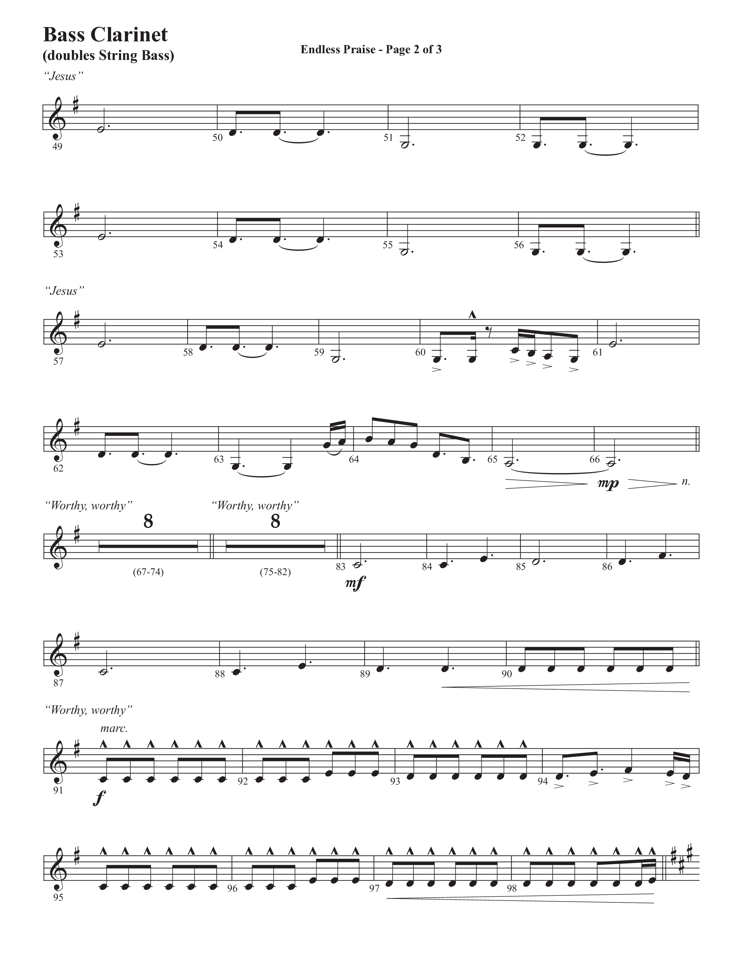 Endless Praise (Choral Anthem SATB) Bass Clarinet (Semsen Music / Arr. Daniel Semsen)