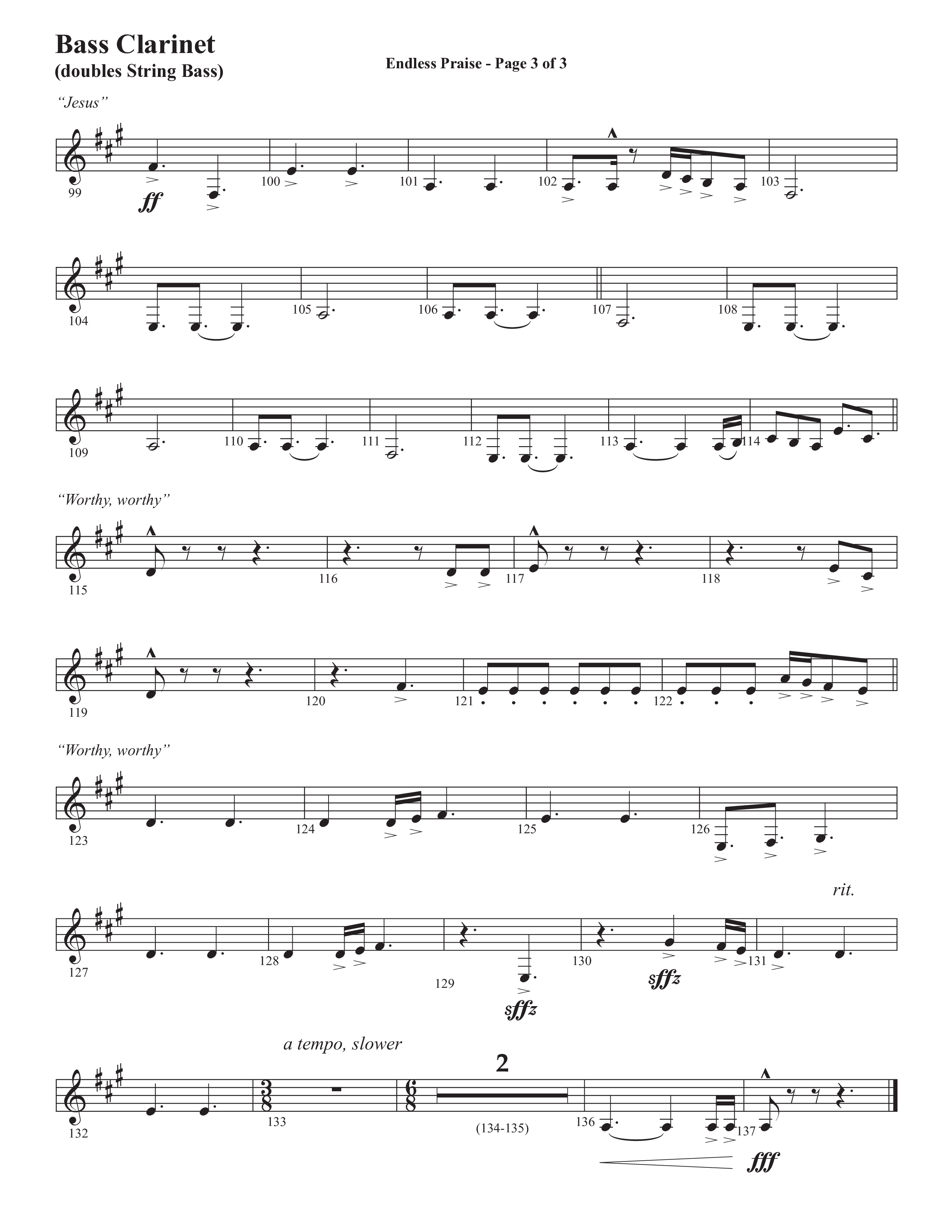 Endless Praise (Choral Anthem SATB) Bass Clarinet (Semsen Music / Arr. Daniel Semsen)