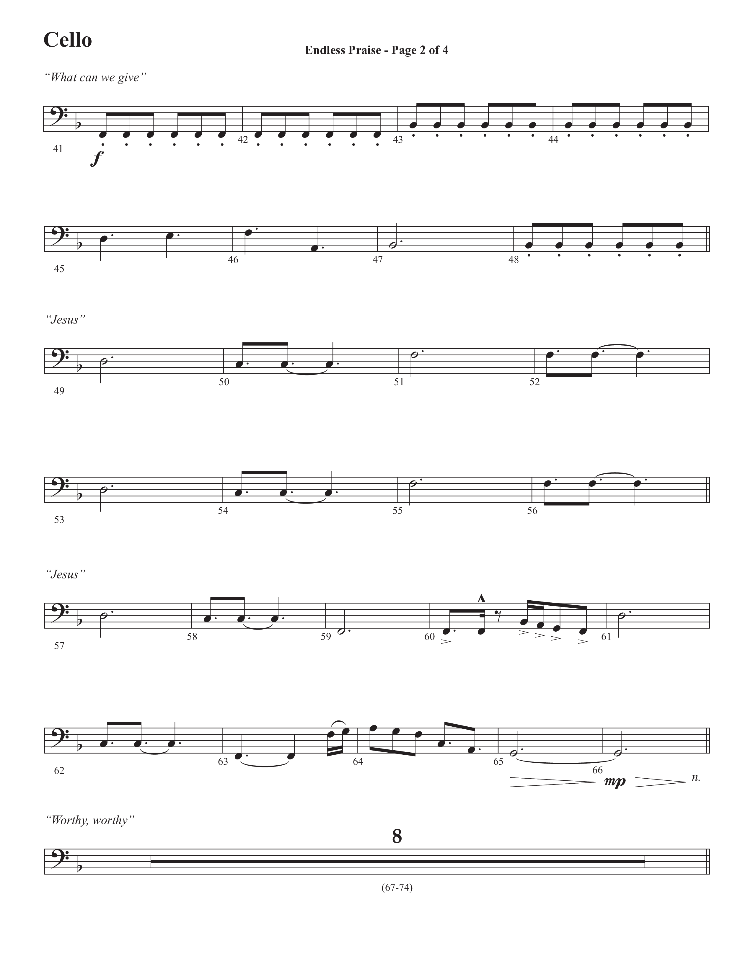 Endless Praise (Choral Anthem SATB) Cello (Semsen Music / Arr. Daniel Semsen)