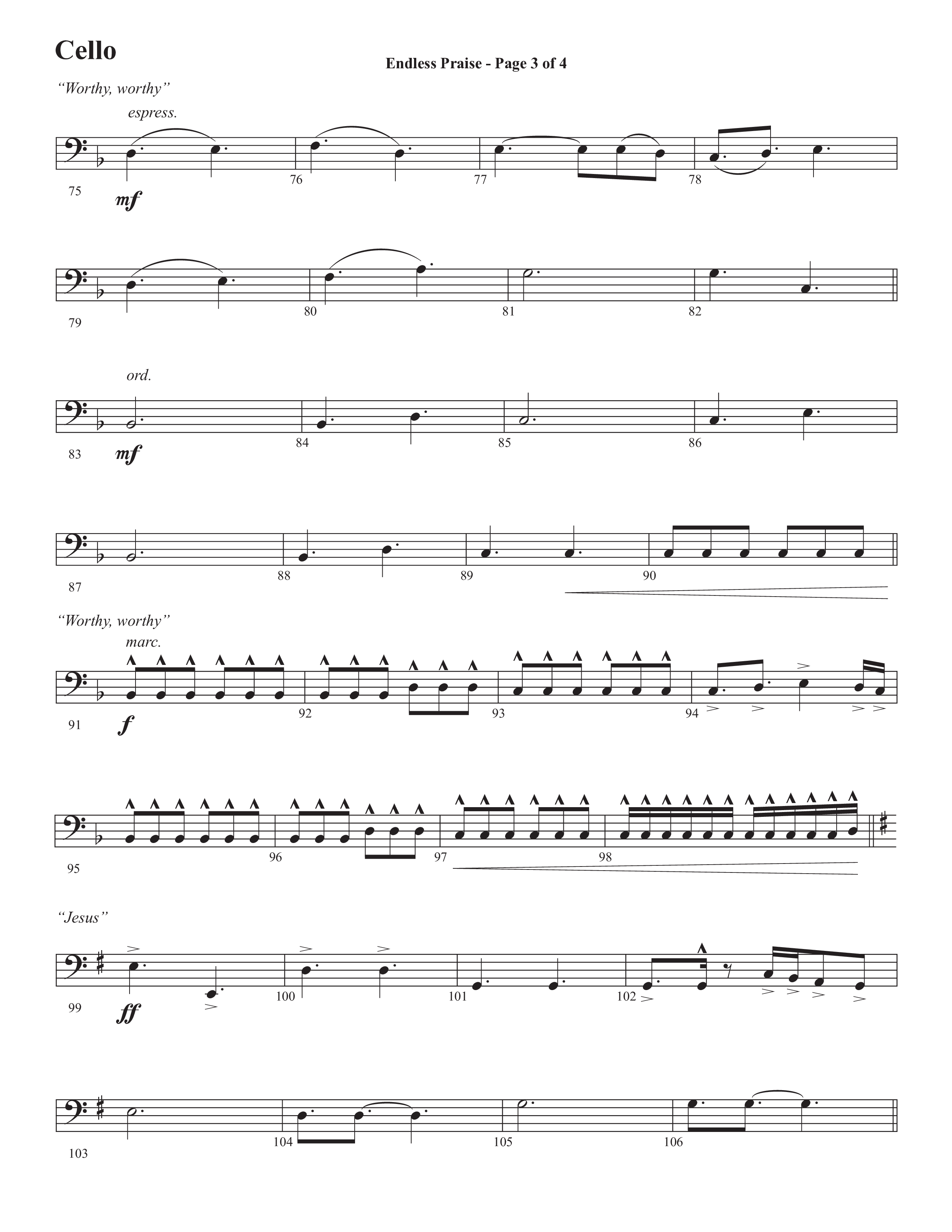 Endless Praise (Choral Anthem SATB) Cello (Semsen Music / Arr. Daniel Semsen)