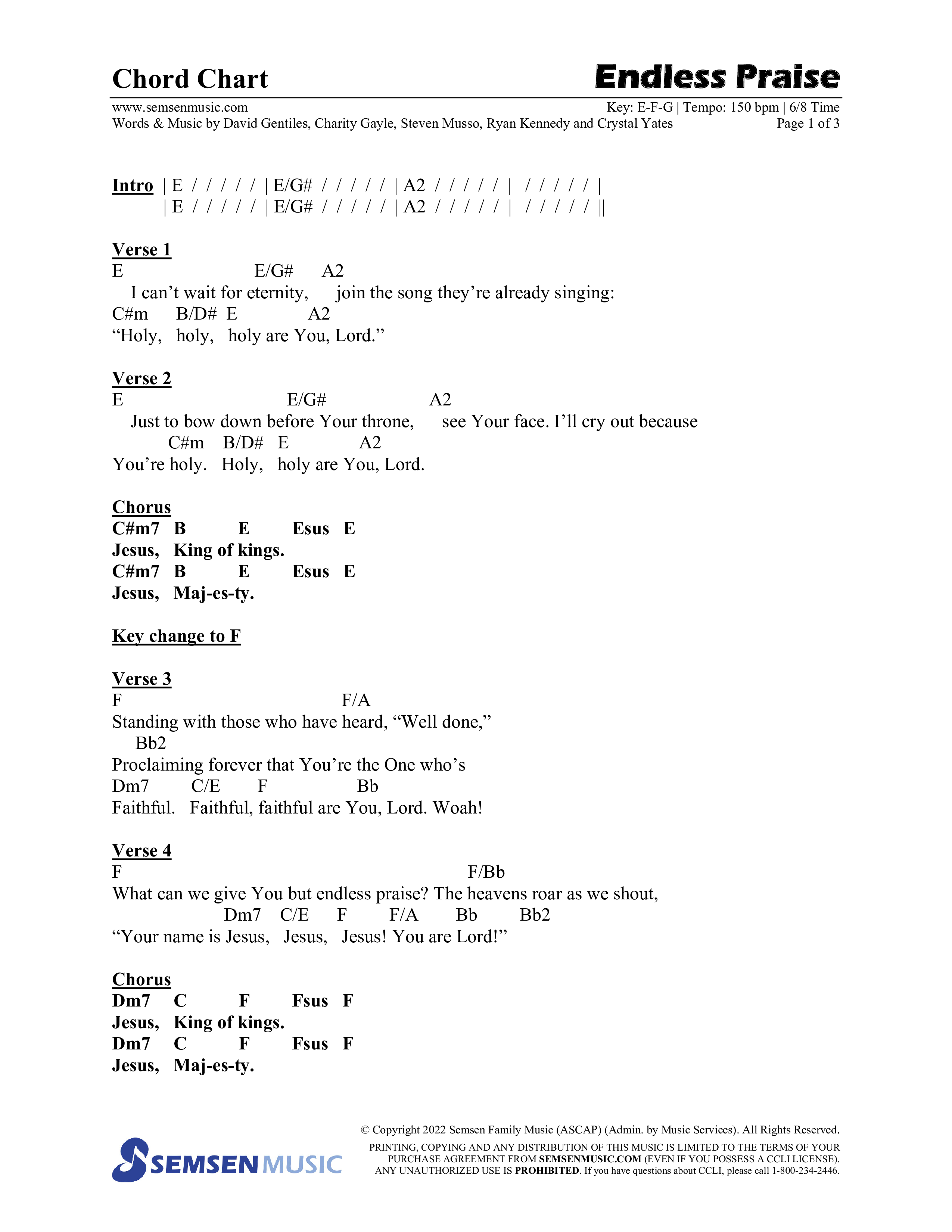 Endless Praise (Choral Anthem SATB) Chords & Lead Sheet (Semsen Music / Arr. Daniel Semsen)
