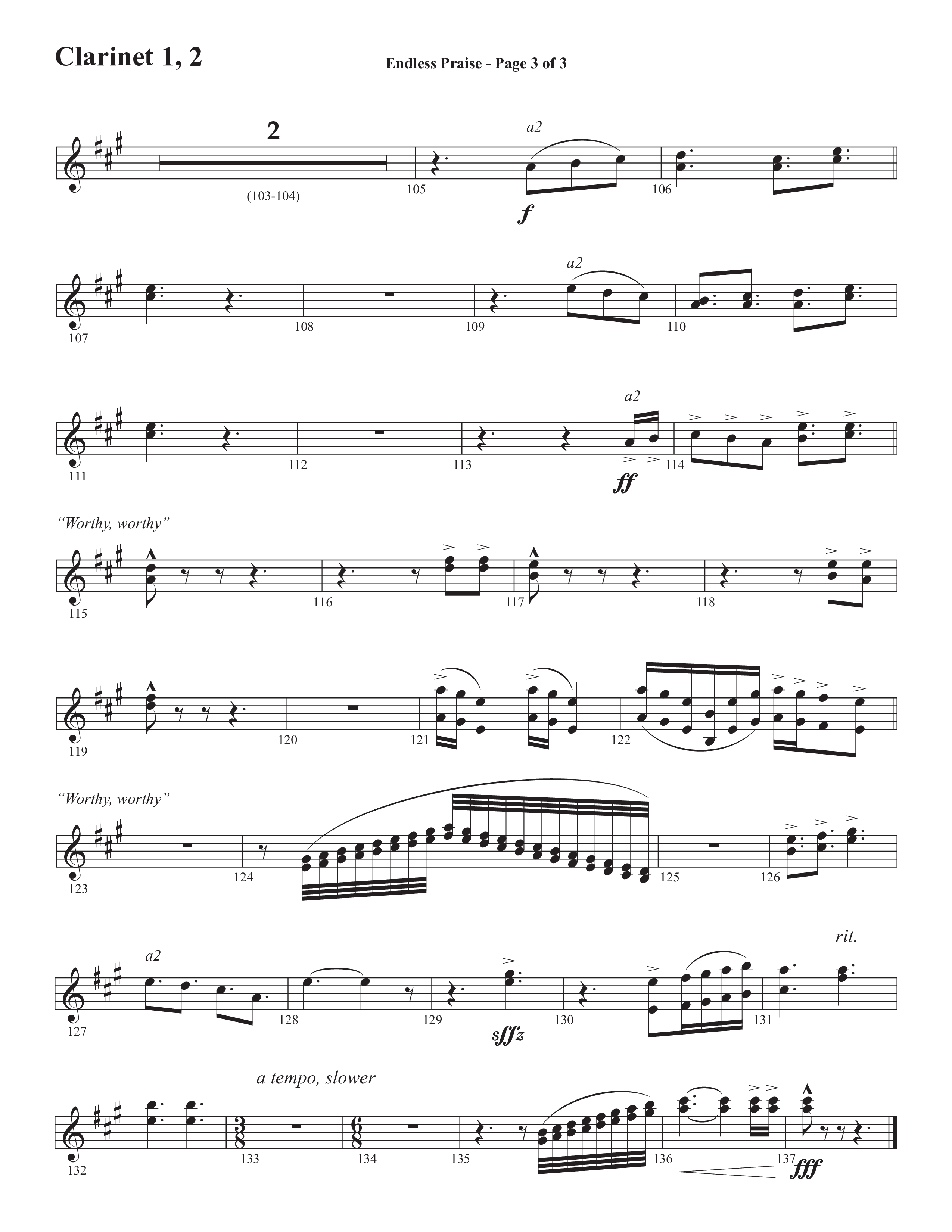 Endless Praise (Choral Anthem SATB) Clarinet 1/2 (Semsen Music / Arr. Daniel Semsen)