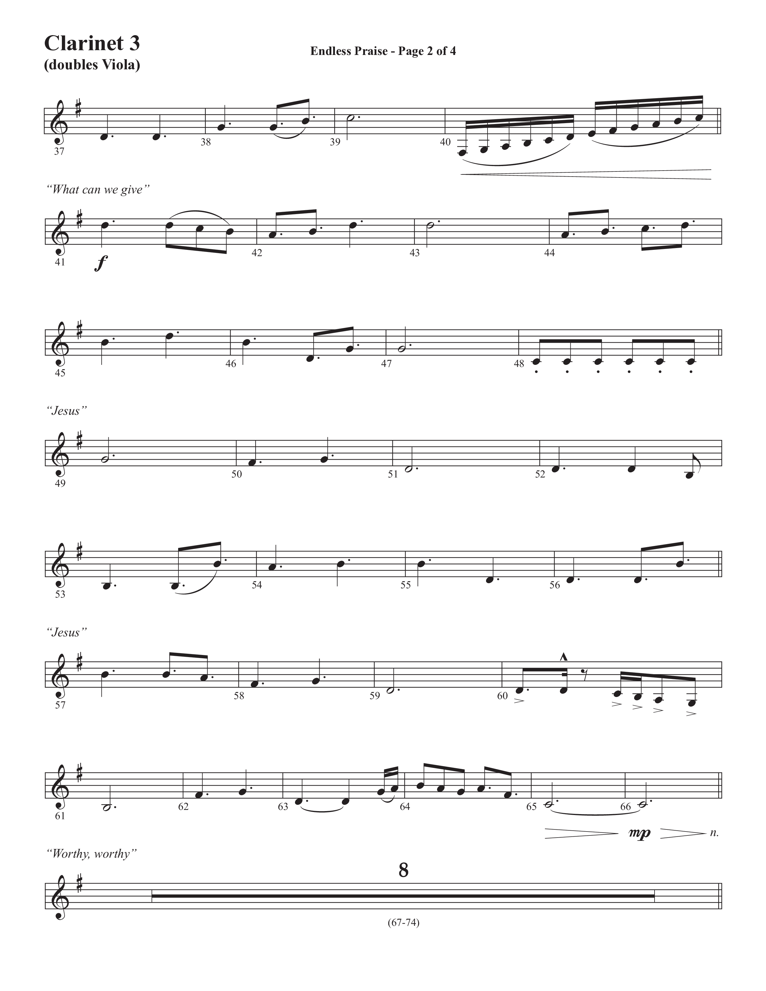 Endless Praise (Choral Anthem SATB) Clarinet 3 (Semsen Music / Arr. Daniel Semsen)