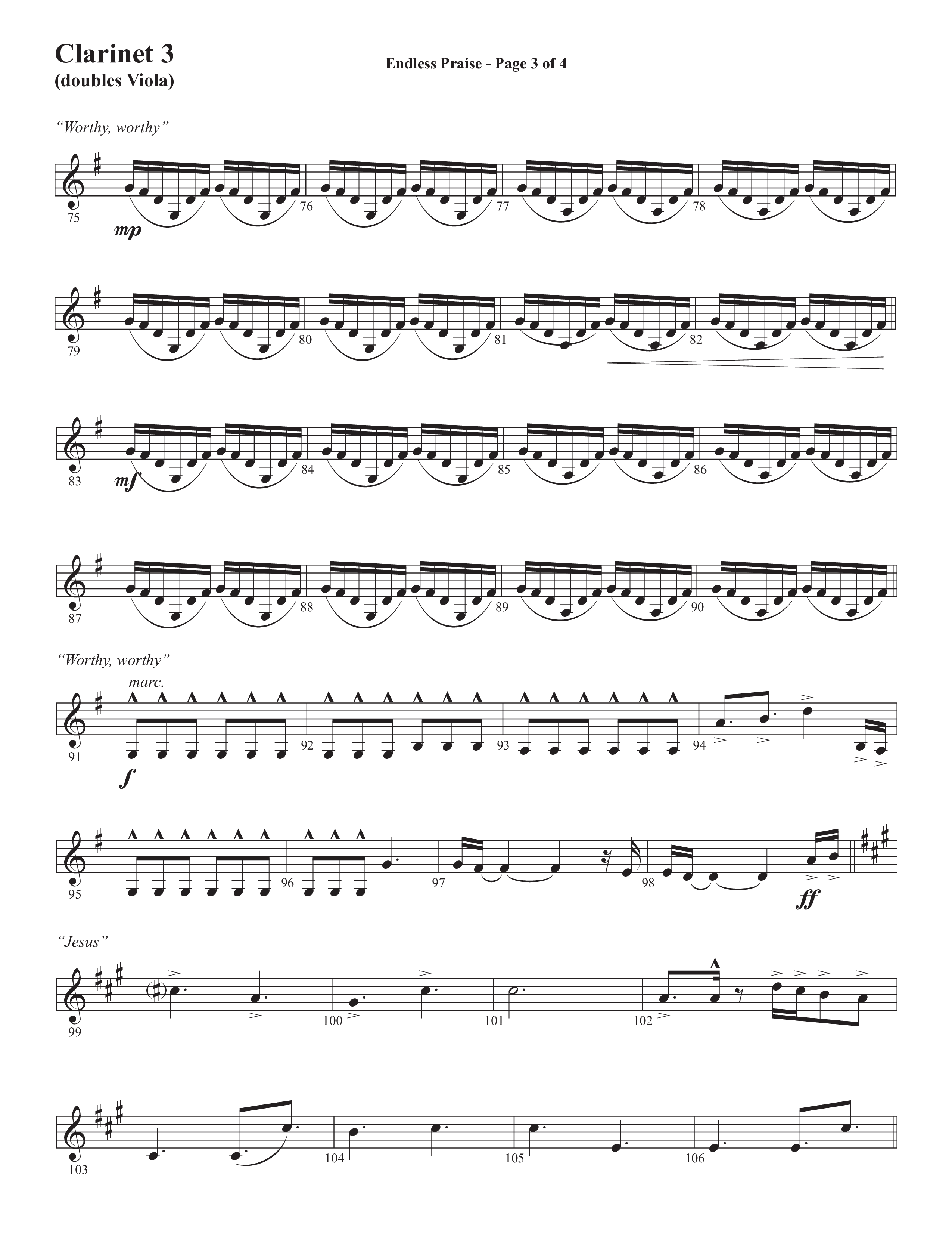Endless Praise (Choral Anthem SATB) Clarinet 3 (Semsen Music / Arr. Daniel Semsen)