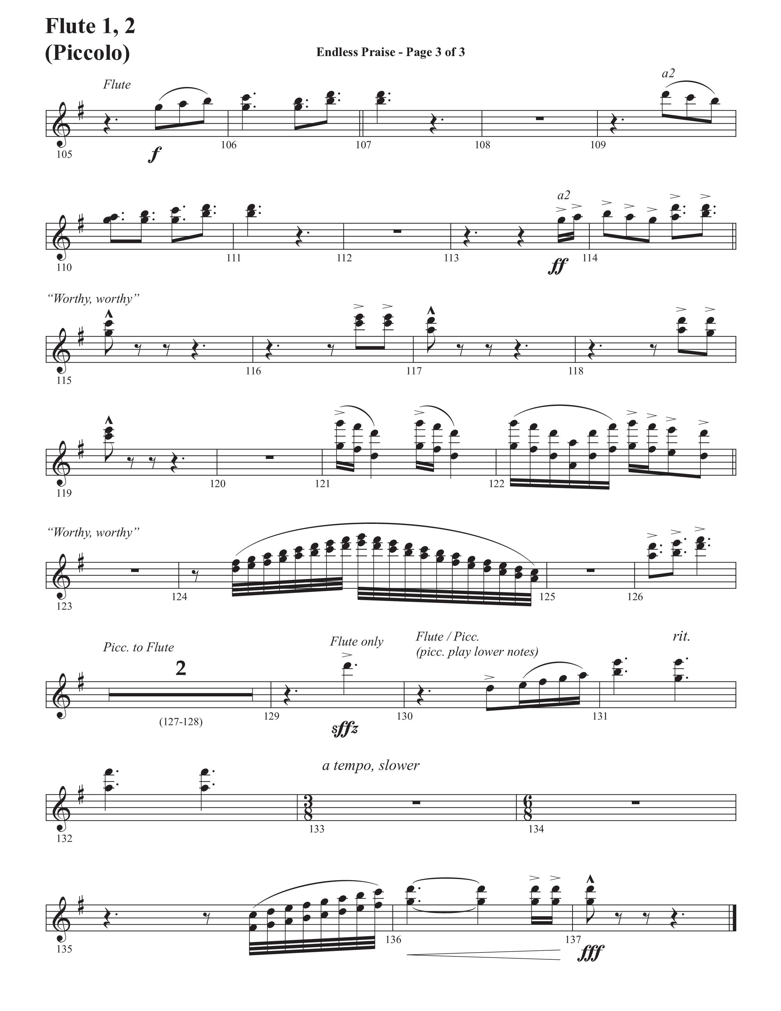 Endless Praise (Choral Anthem SATB) Flute 1/2 (Semsen Music / Arr. Daniel Semsen)
