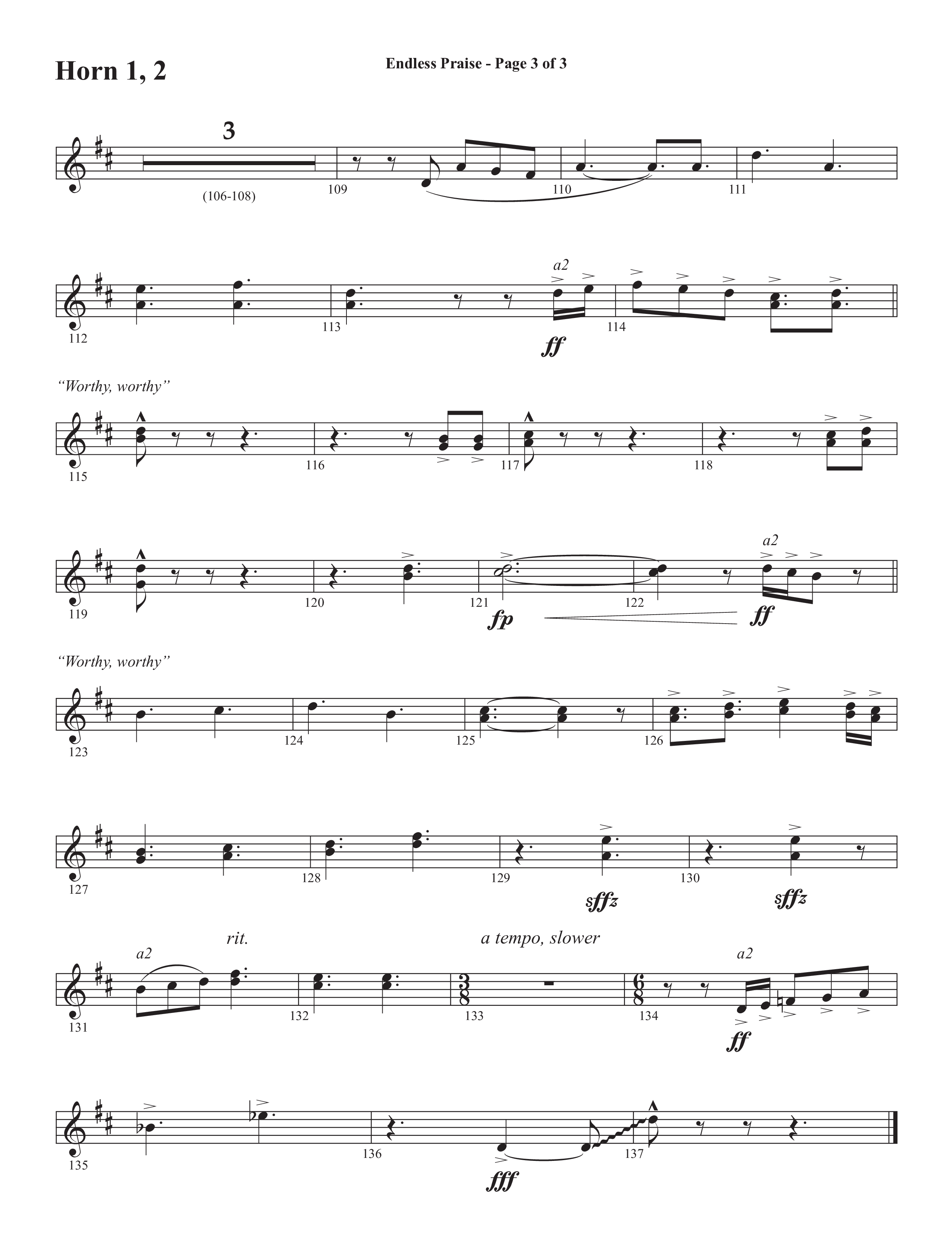 Endless Praise (Choral Anthem SATB) French Horn 1/2 (Semsen Music / Arr. Daniel Semsen)