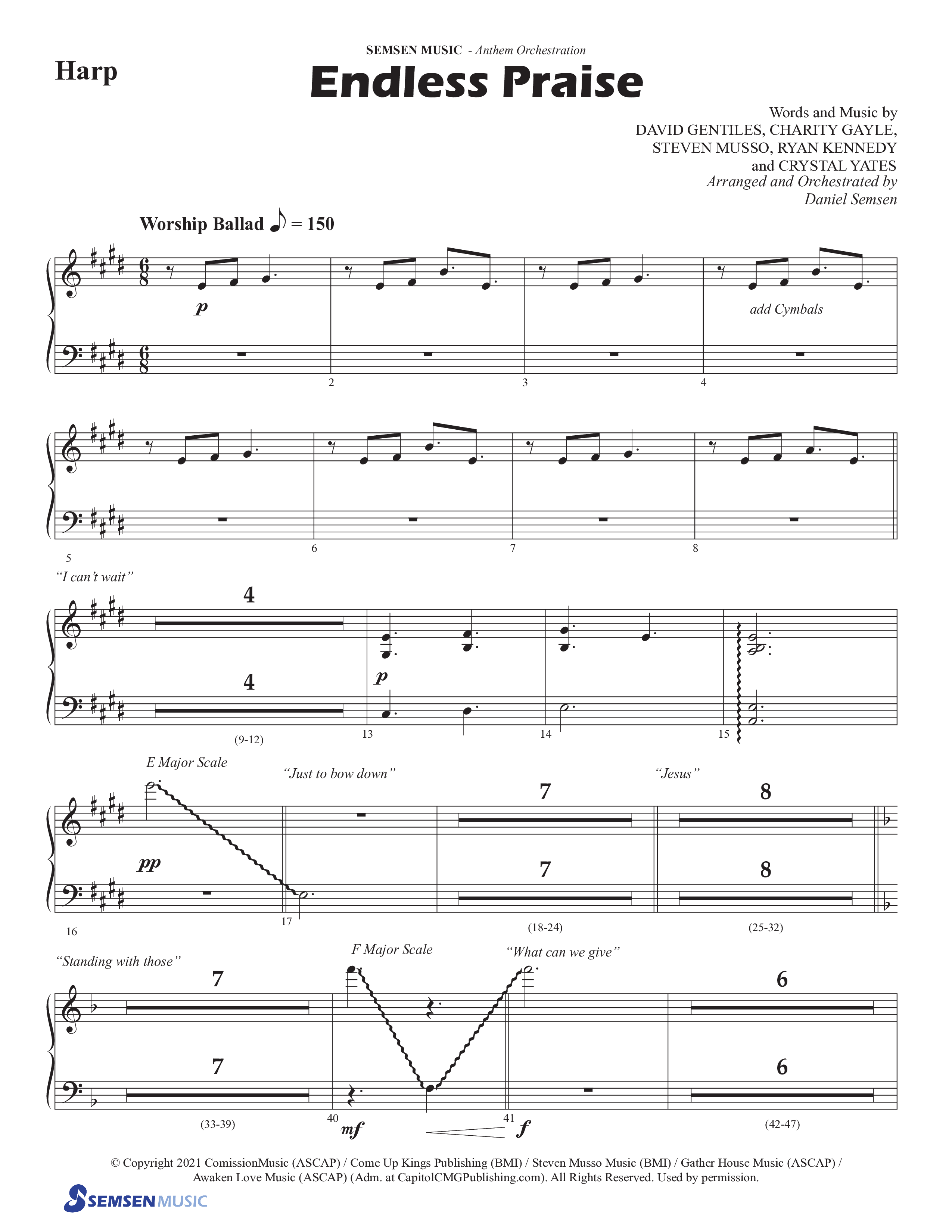 Endless Praise (Choral Anthem SATB) Harp (Semsen Music / Arr. Daniel Semsen)
