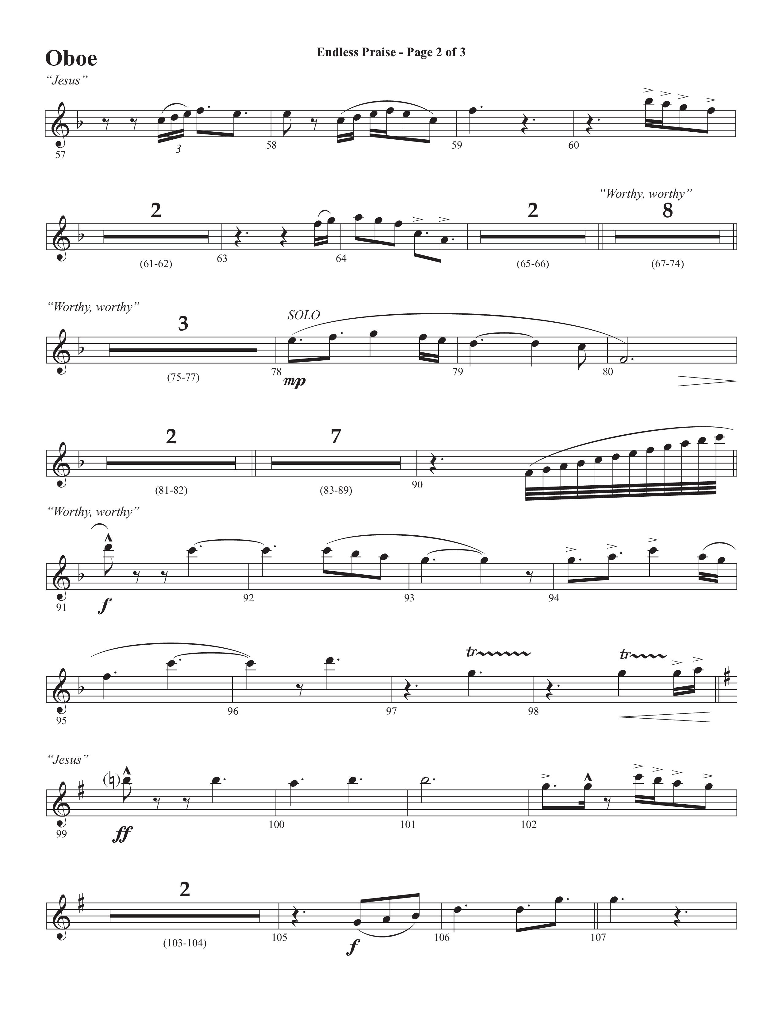 Endless Praise (Choral Anthem SATB) Oboe (Semsen Music / Arr. Daniel Semsen)