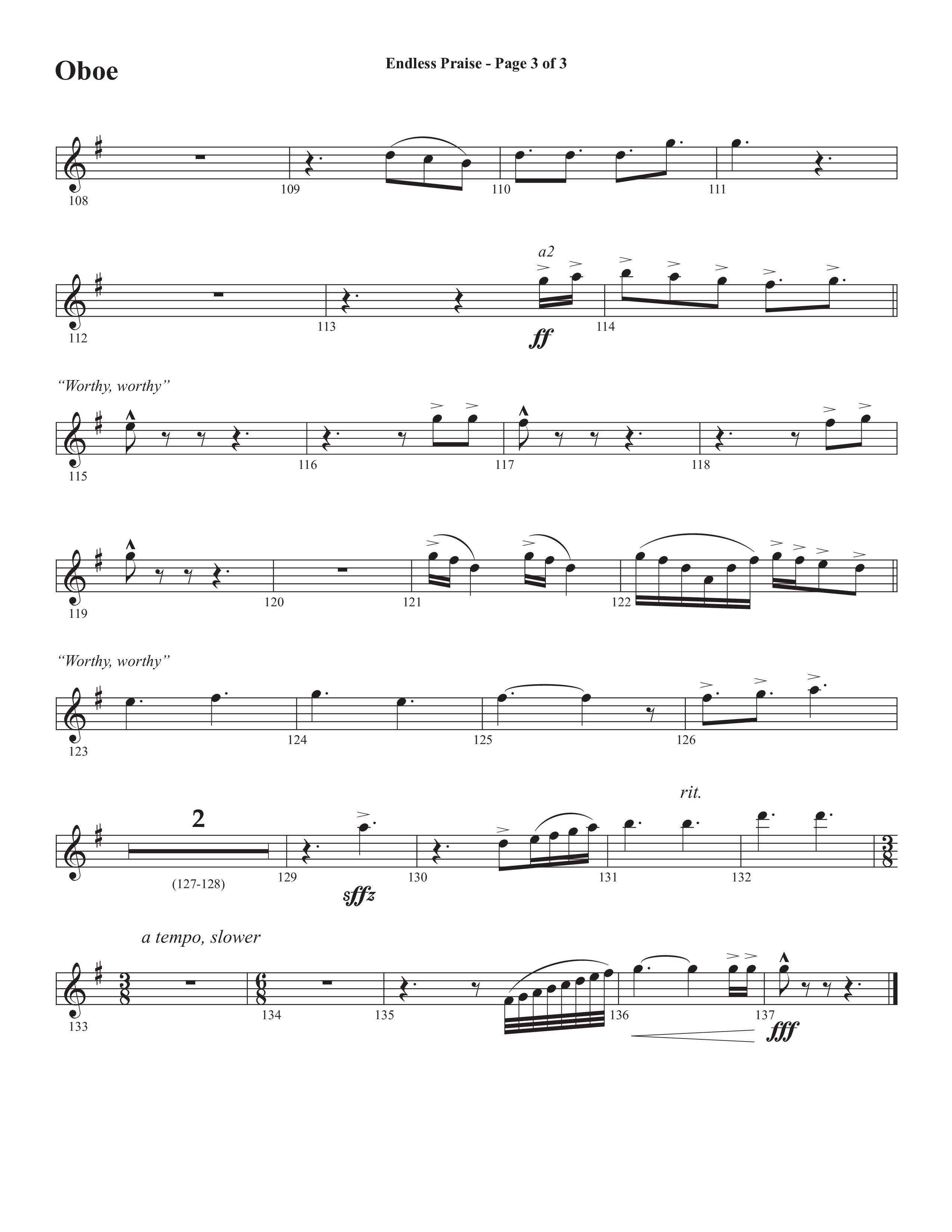 Endless Praise (Choral Anthem SATB) Oboe (Semsen Music / Arr. Daniel Semsen)