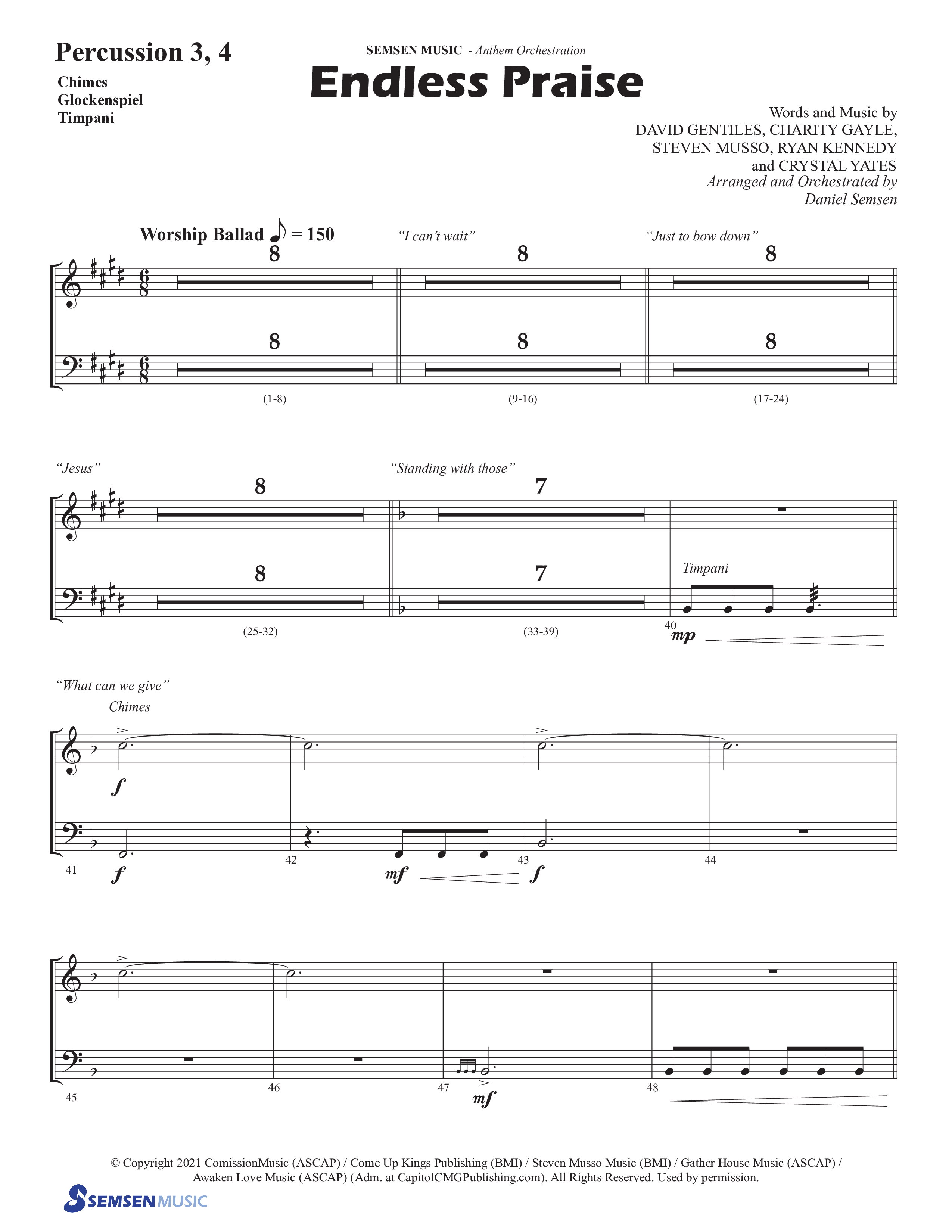 Endless Praise (Choral Anthem SATB) Percussion (Semsen Music / Arr. Daniel Semsen)