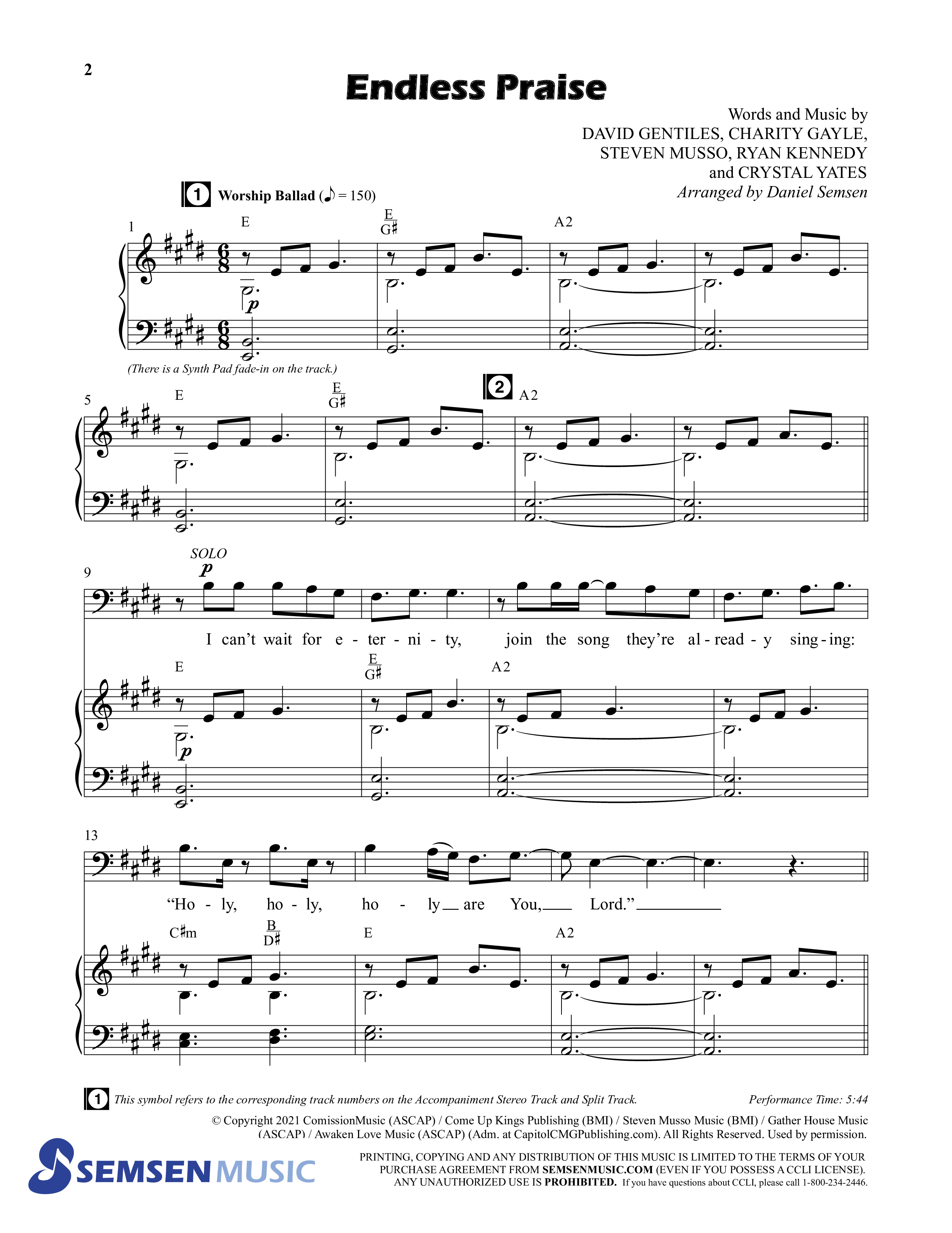 Endless Praise (Choral Anthem SATB) Anthem (SATB/Piano) (Semsen Music / Arr. Daniel Semsen)