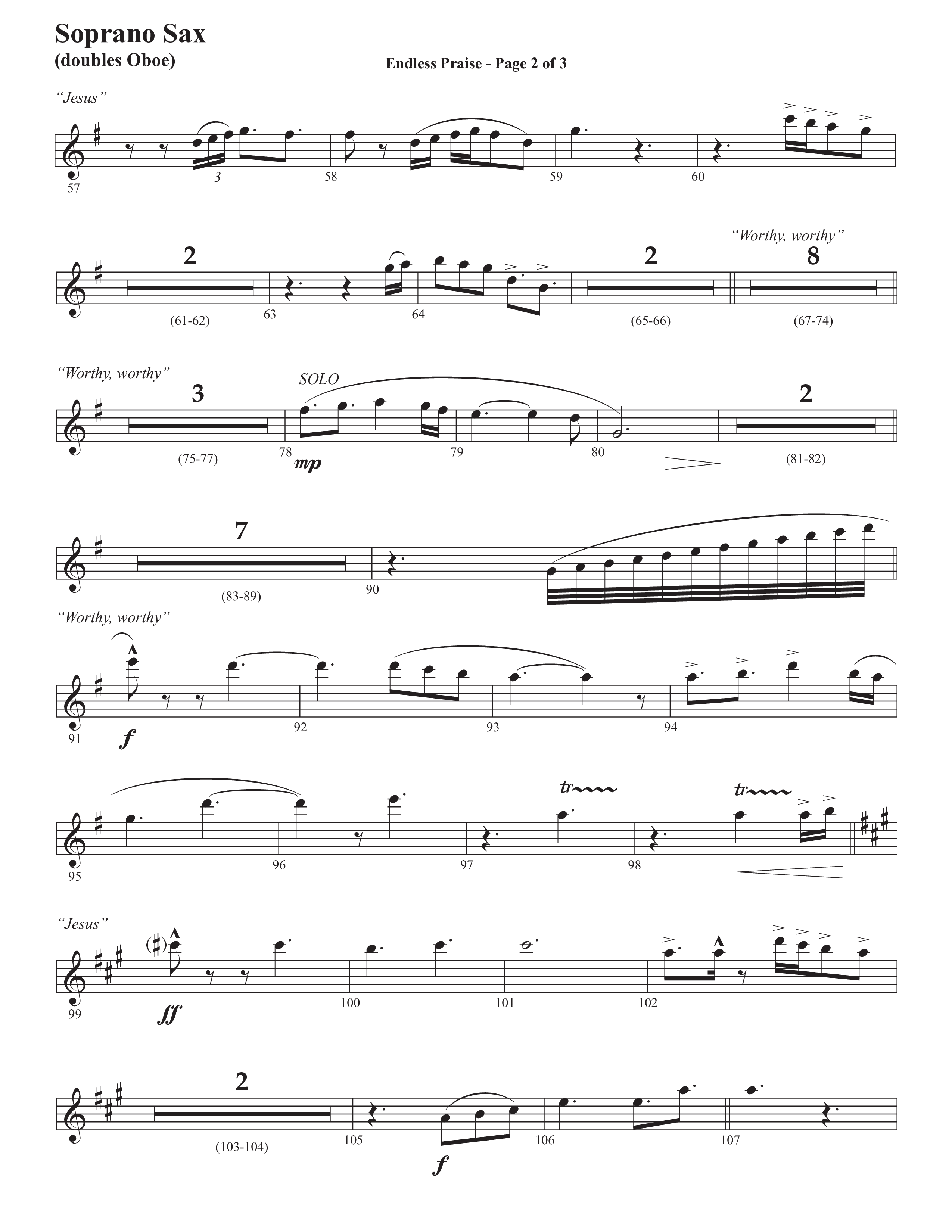 Endless Praise (Choral Anthem SATB) Soprano Sax (Semsen Music / Arr. Daniel Semsen)