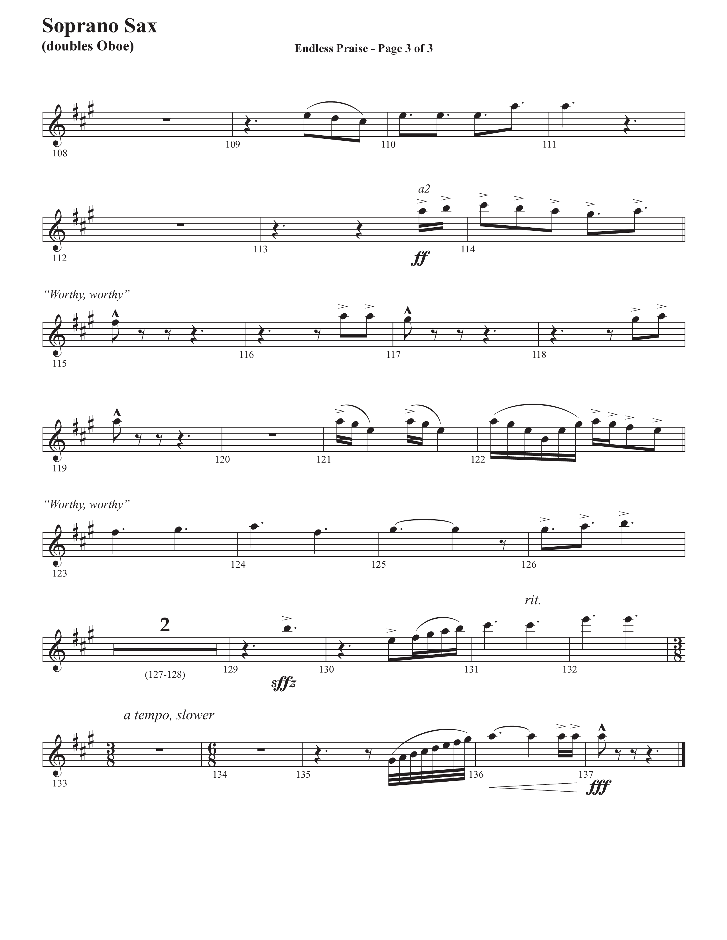 Endless Praise (Choral Anthem SATB) Soprano Sax (Semsen Music / Arr. Daniel Semsen)