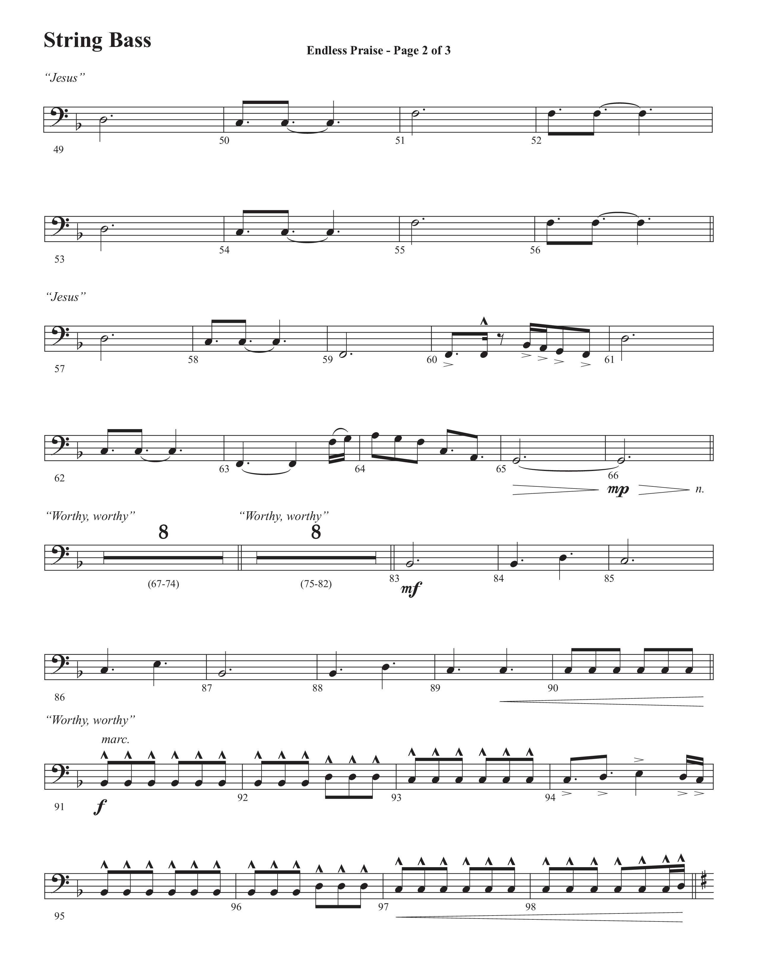 Endless Praise (Choral Anthem SATB) String Bass (Semsen Music / Arr. Daniel Semsen)