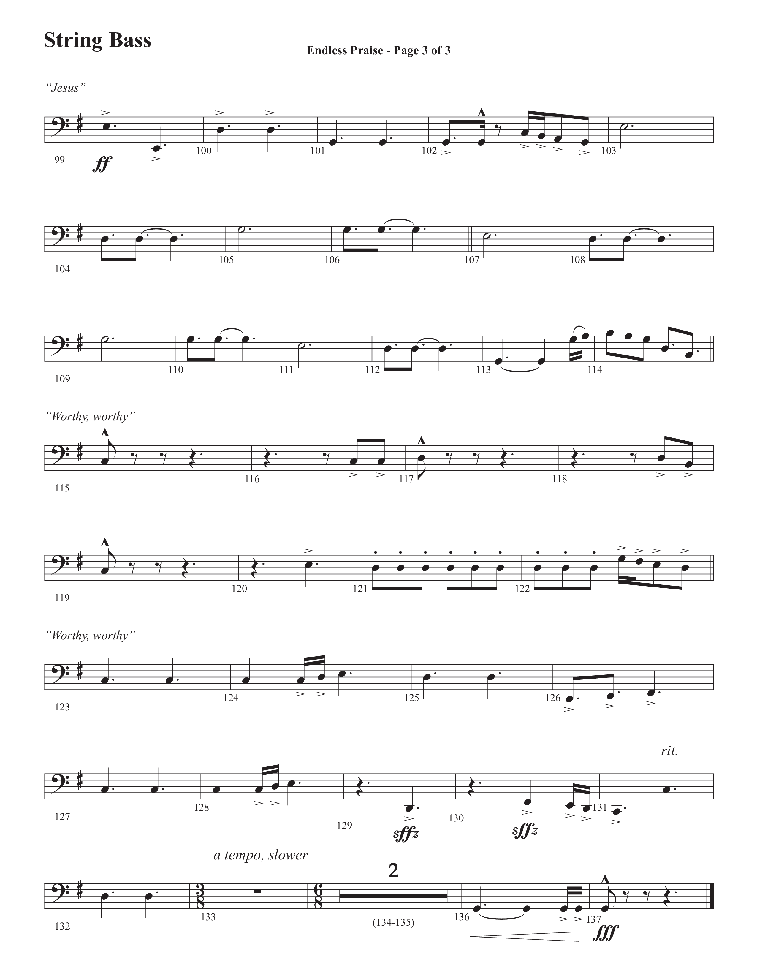 Endless Praise (Choral Anthem SATB) String Bass (Semsen Music / Arr. Daniel Semsen)