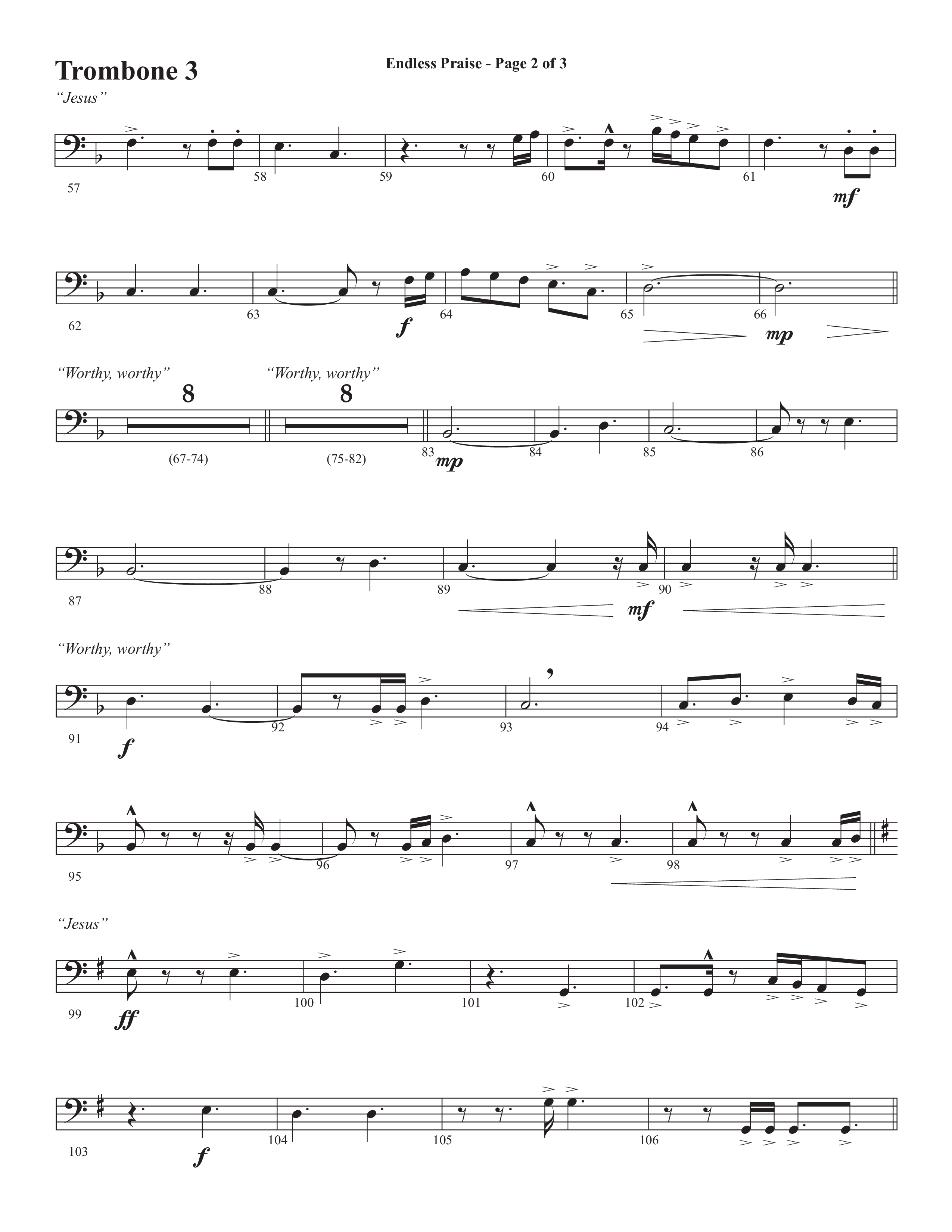 Endless Praise (Choral Anthem SATB) Trombone 3 (Semsen Music / Arr. Daniel Semsen)