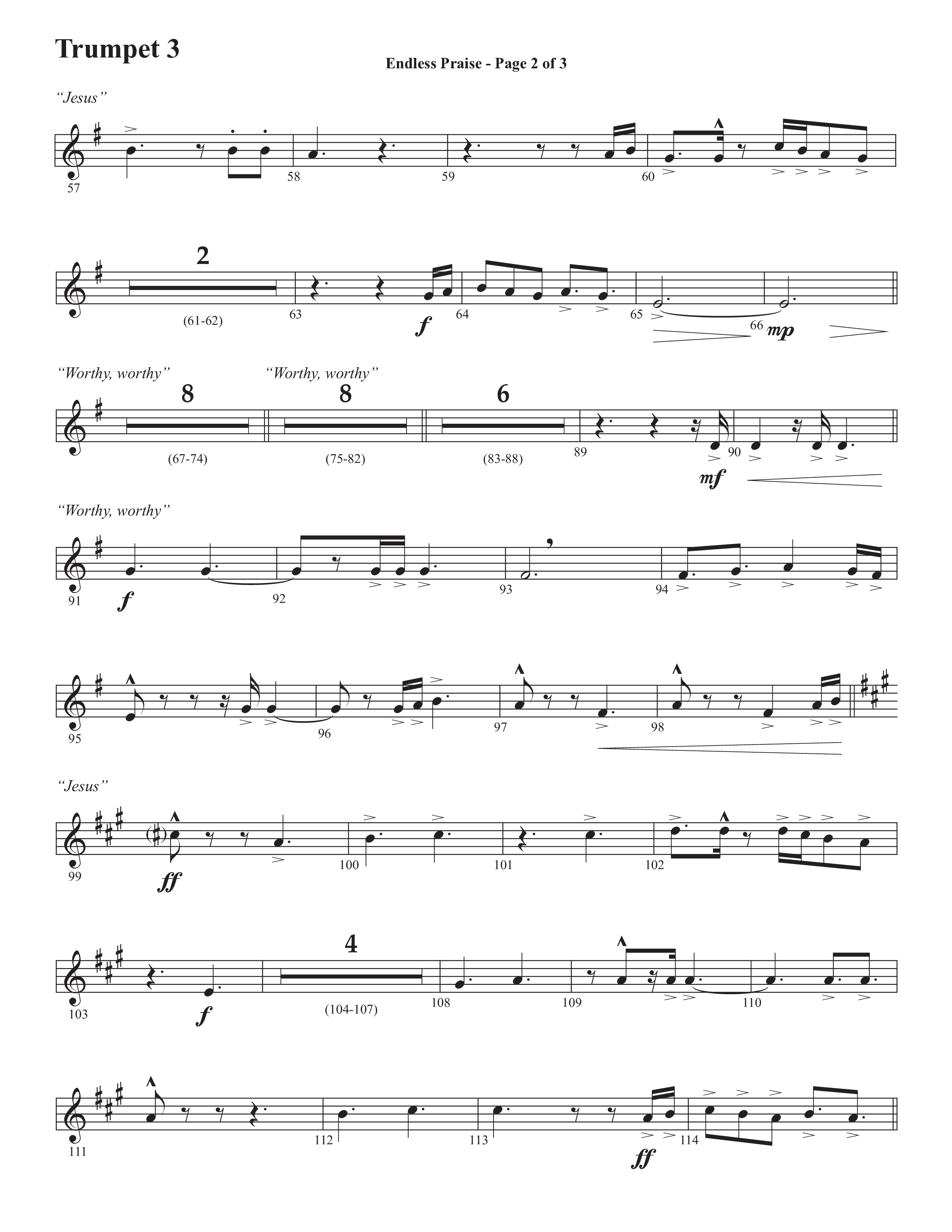 Endless Praise (Choral Anthem SATB) Trumpet 3 (Semsen Music / Arr. Daniel Semsen)