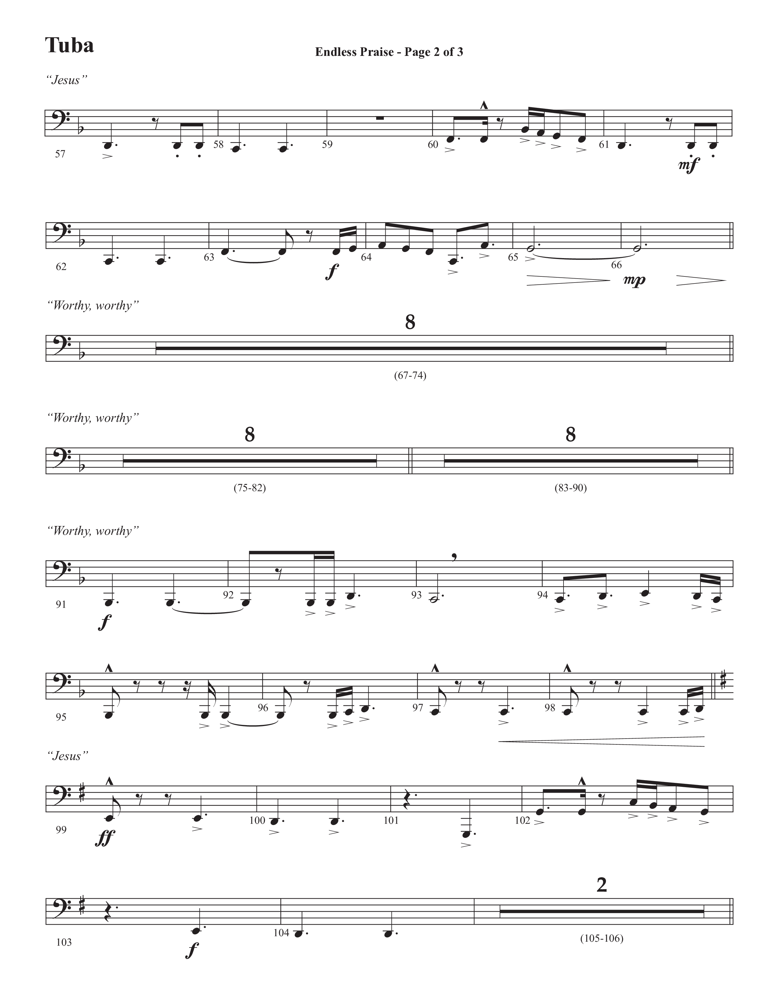 Endless Praise (Choral Anthem SATB) Tuba (Semsen Music / Arr. Daniel Semsen)