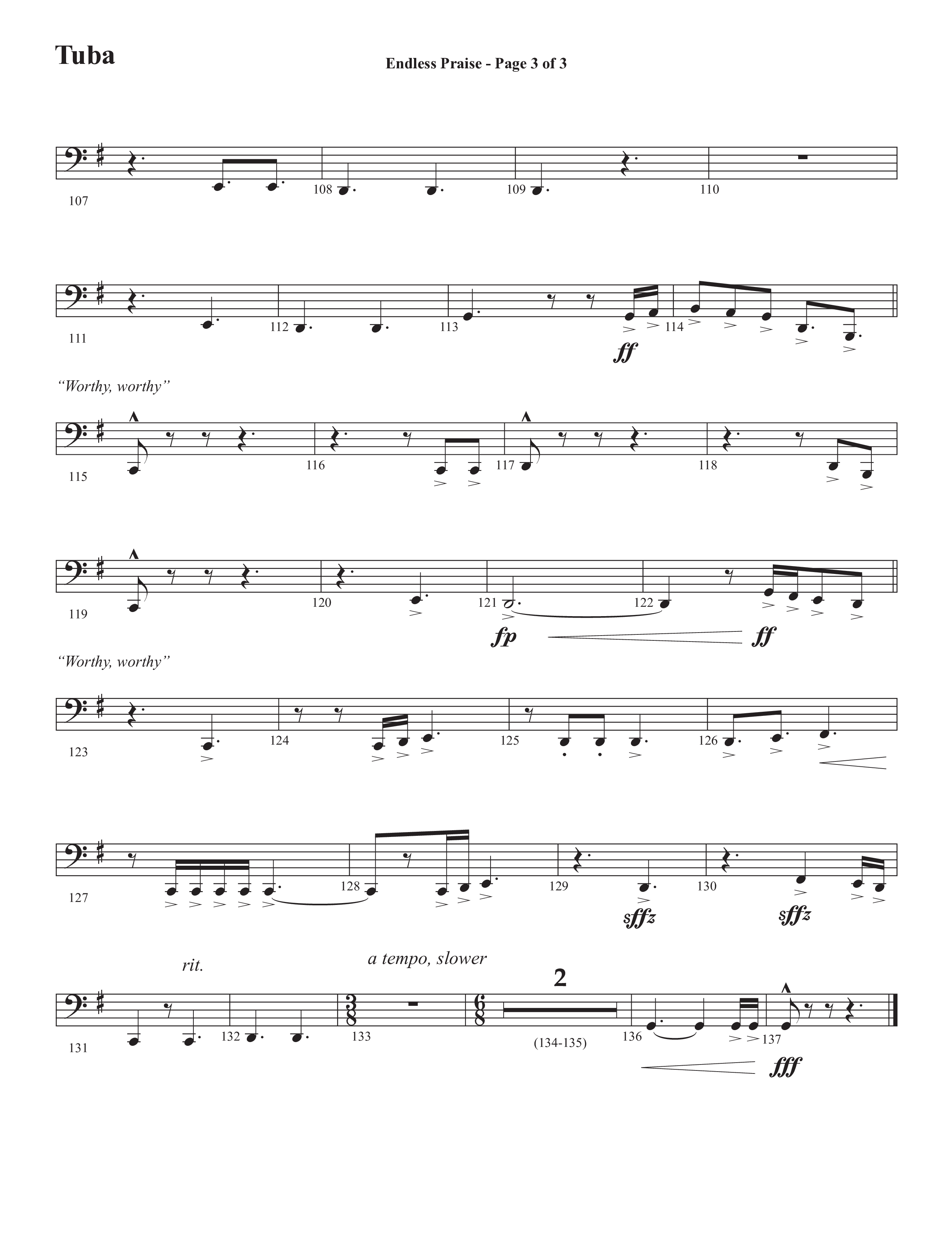 Endless Praise (Choral Anthem SATB) Tuba (Semsen Music / Arr. Daniel Semsen)