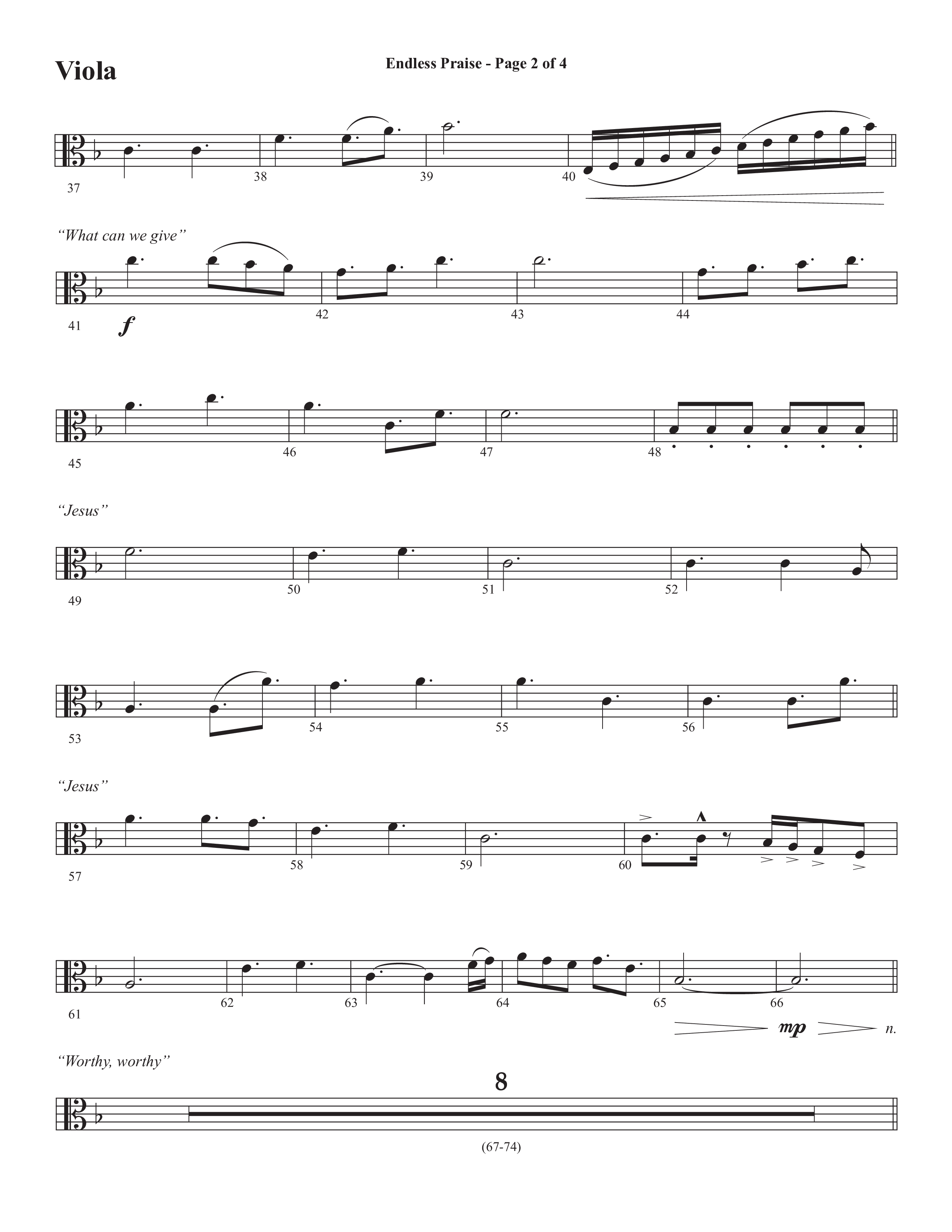 Endless Praise (Choral Anthem SATB) Viola (Semsen Music / Arr. Daniel Semsen)