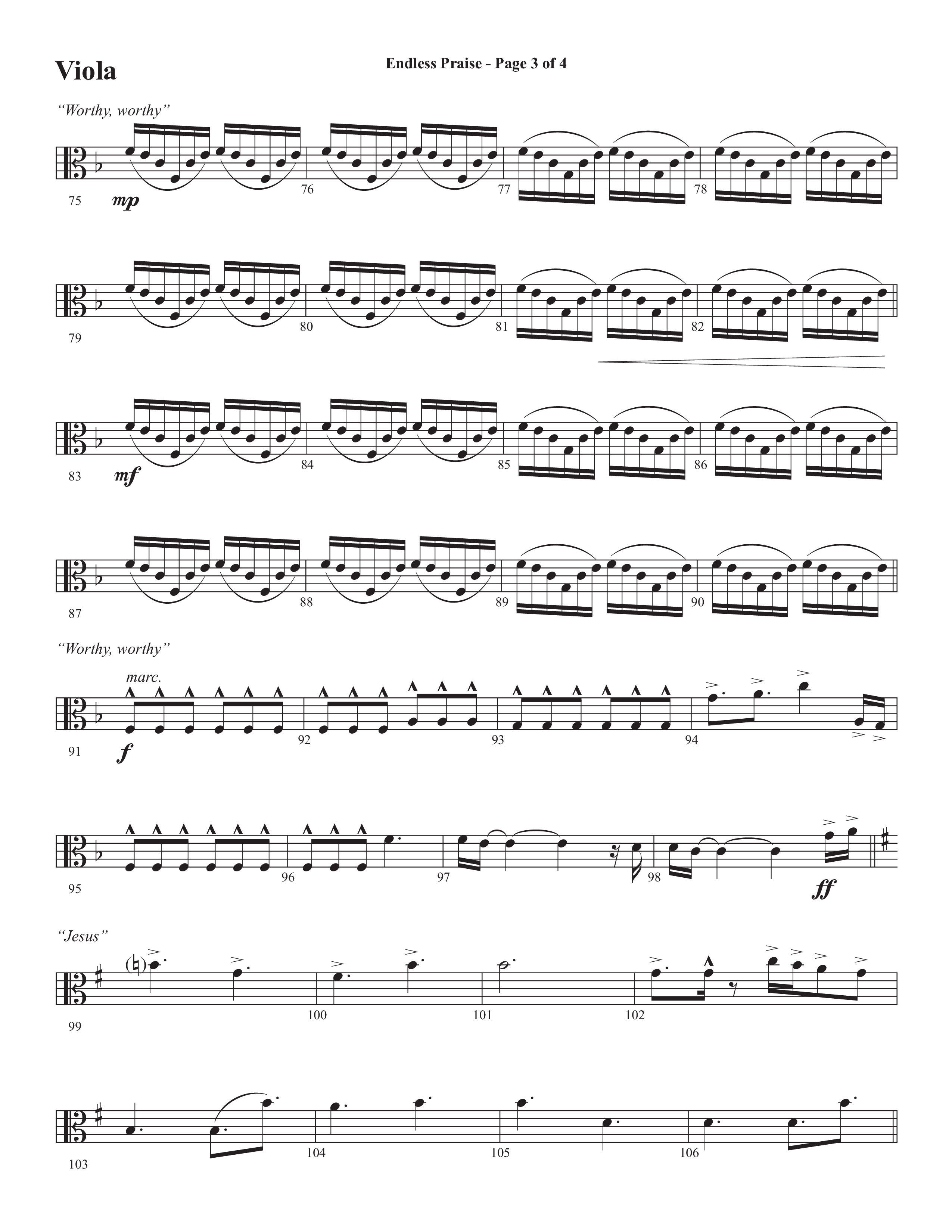 Endless Praise (Choral Anthem SATB) Viola (Semsen Music / Arr. Daniel Semsen)