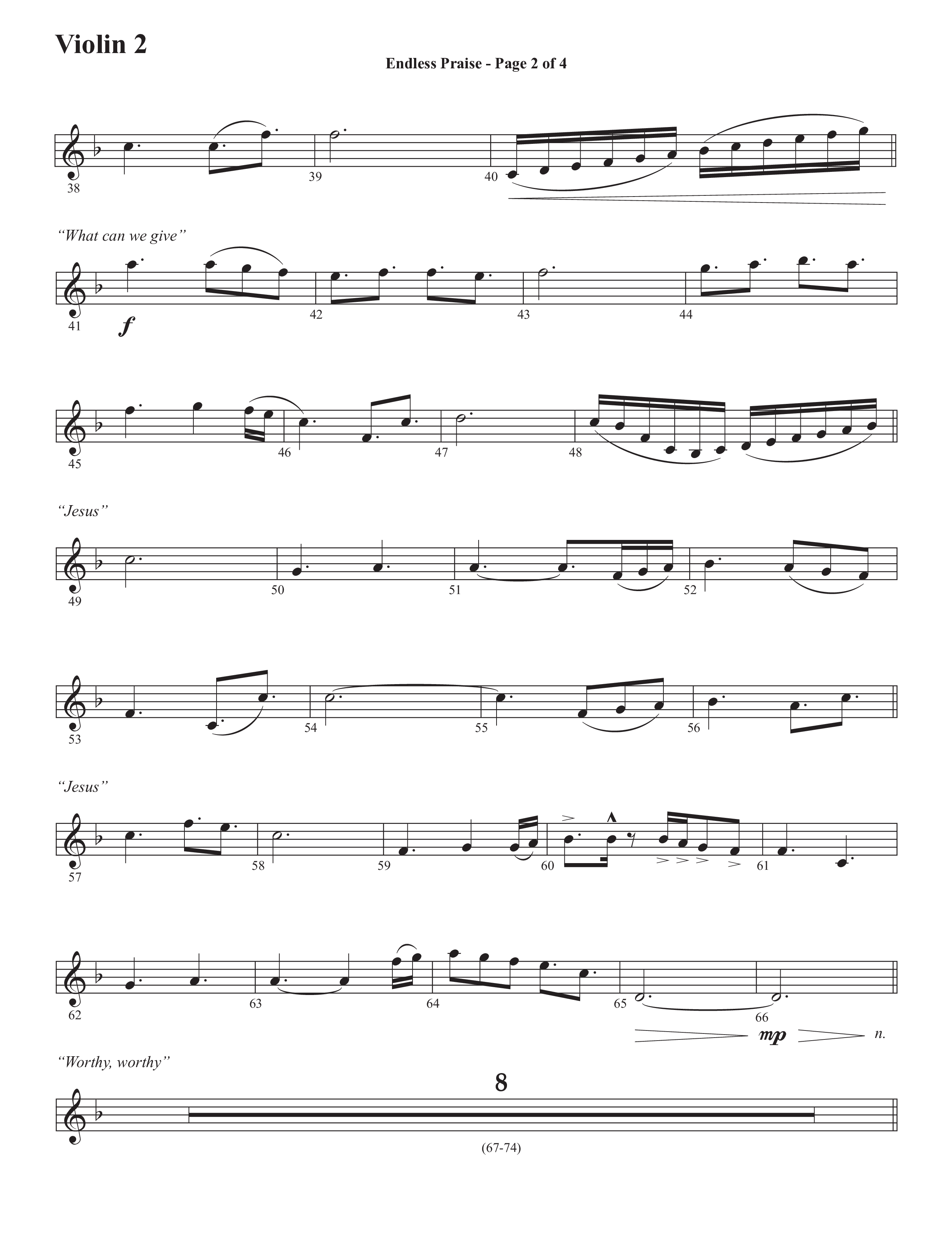 Endless Praise (Choral Anthem SATB) Violin 2 (Semsen Music / Arr. Daniel Semsen)