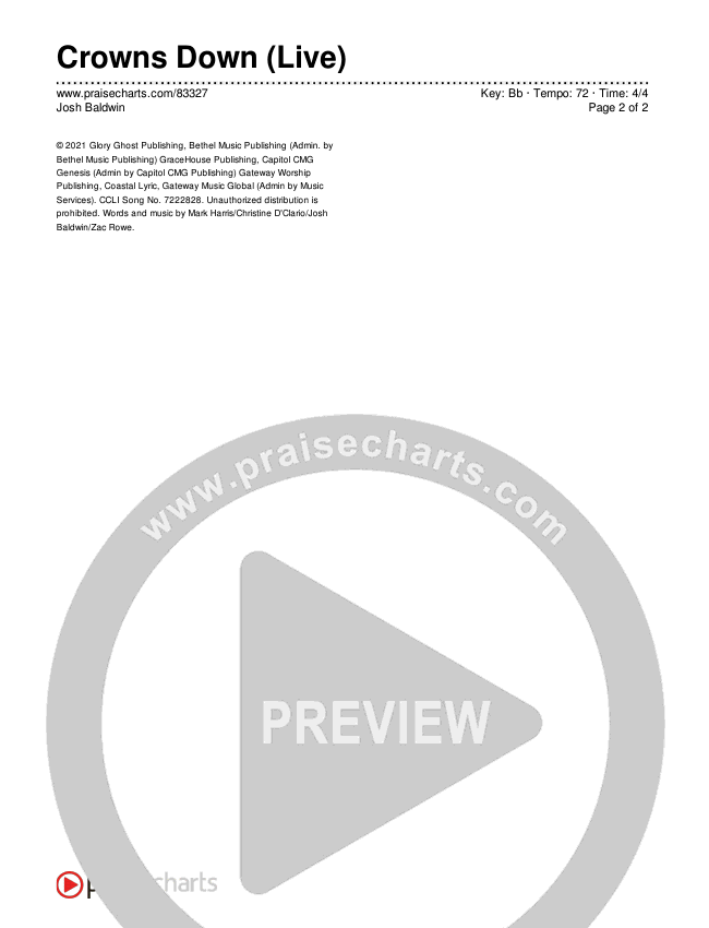 Crowns Down (Live) Chords & Lyrics (Josh Baldwin)