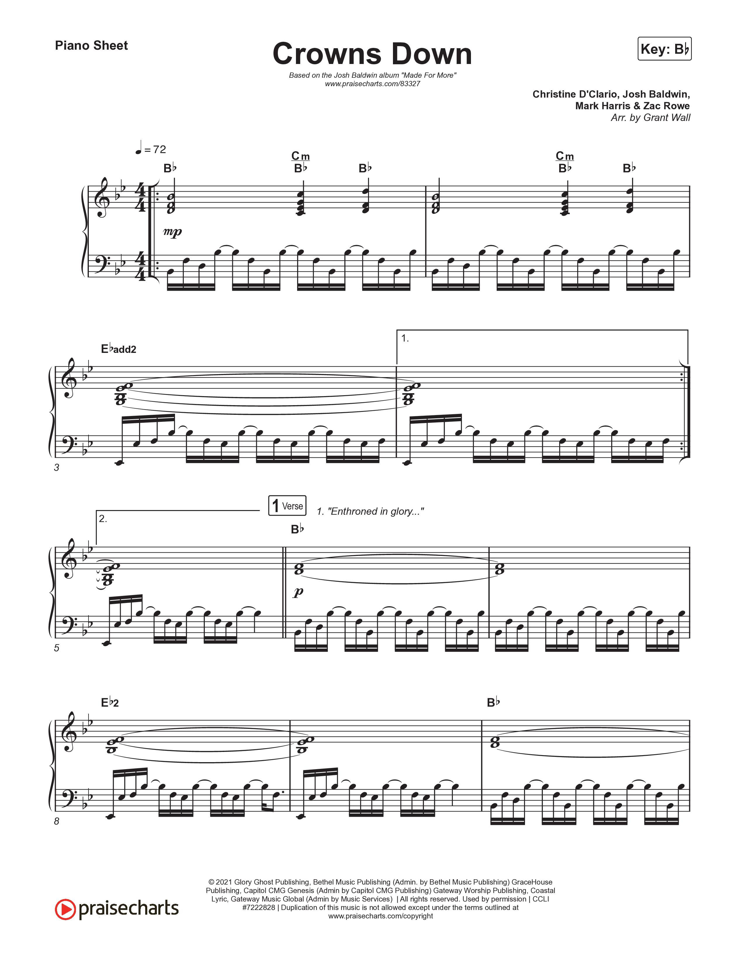 Crowns Down (Live) Piano Sheet (Josh Baldwin)