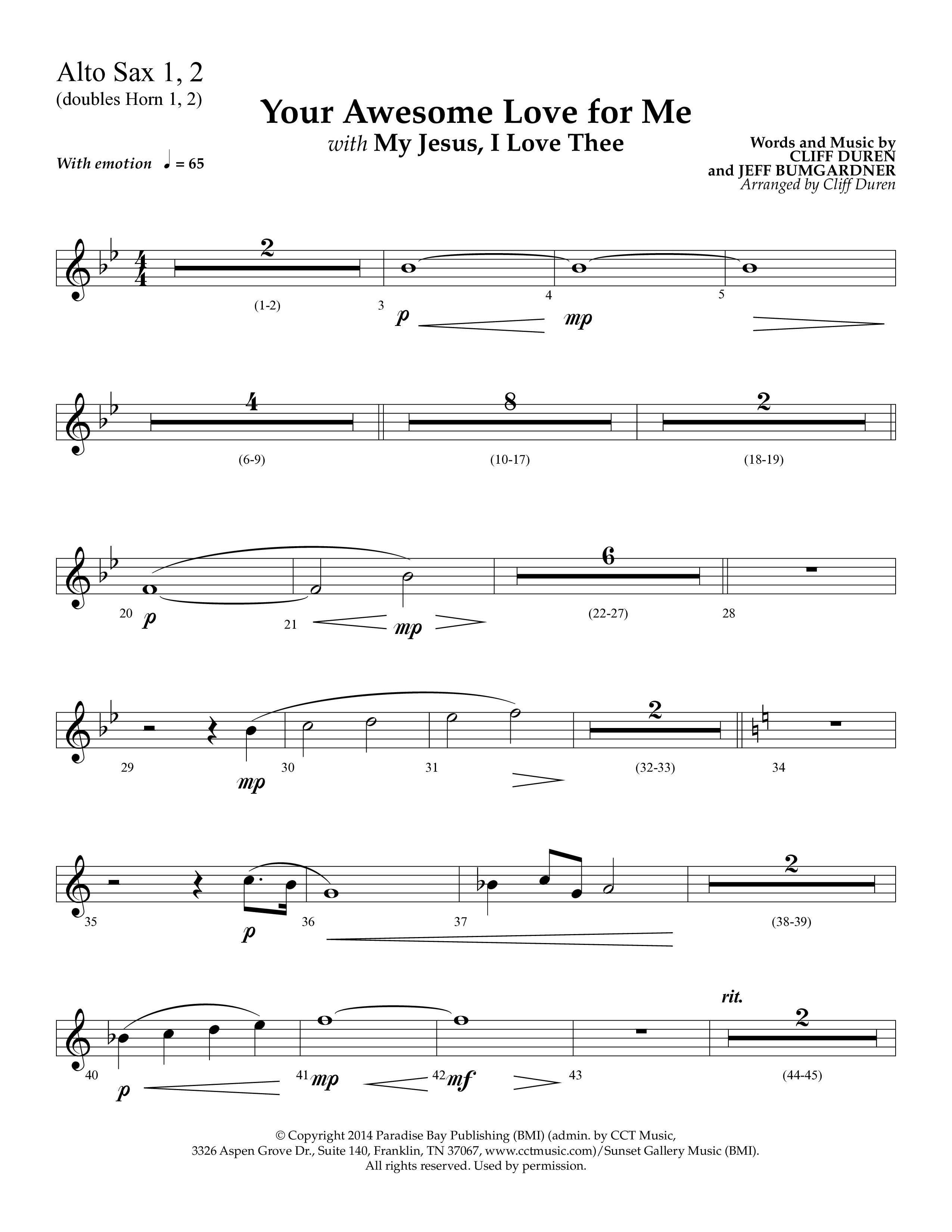 Your Awesome Love For Me (with My Jesus I Love Thee) (Choral Anthem SATB) Alto Sax 1/2 (Lifeway Choral / Arr. Cliff Duren)