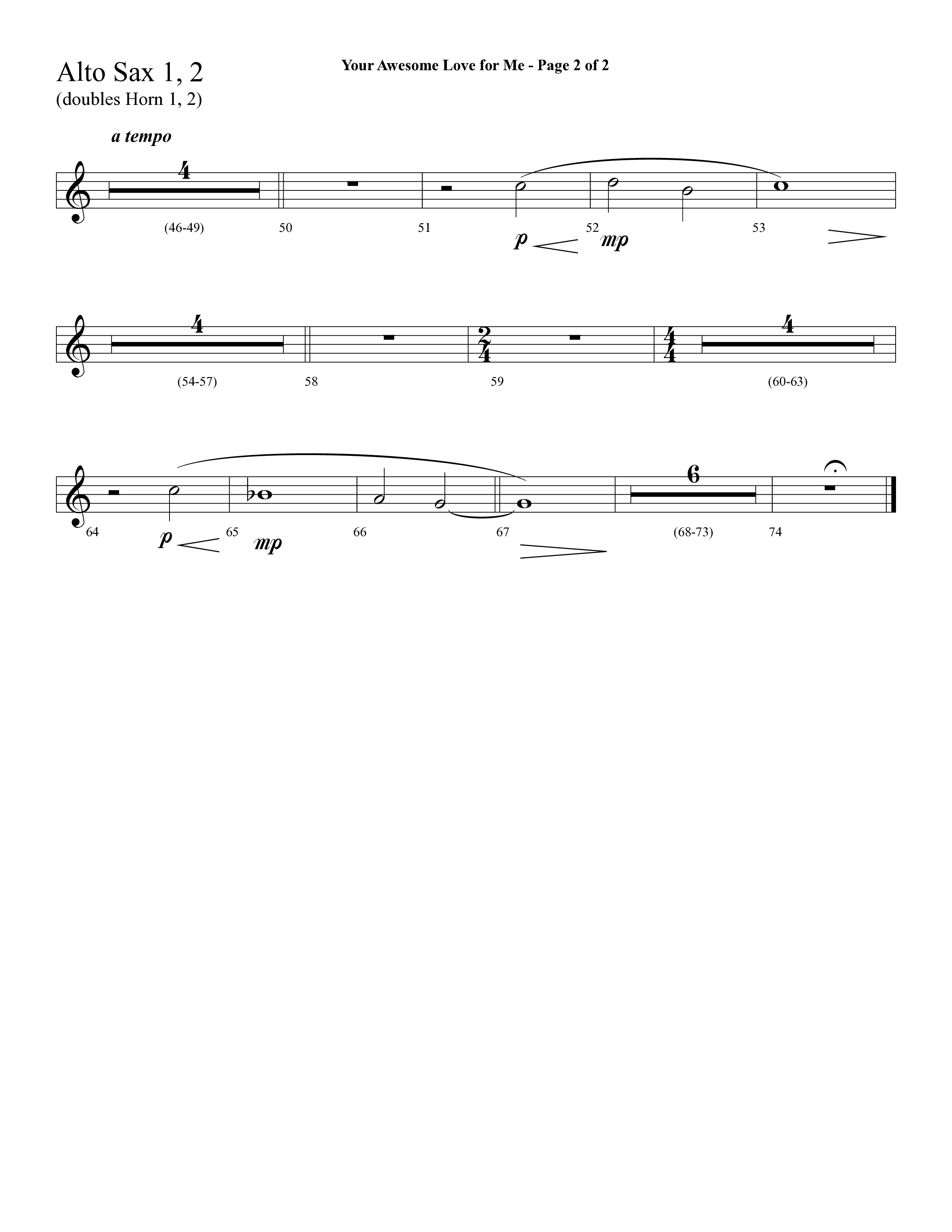 Your Awesome Love For Me (with My Jesus I Love Thee) (Choral Anthem SATB) Alto Sax 1/2 (Lifeway Choral / Arr. Cliff Duren)