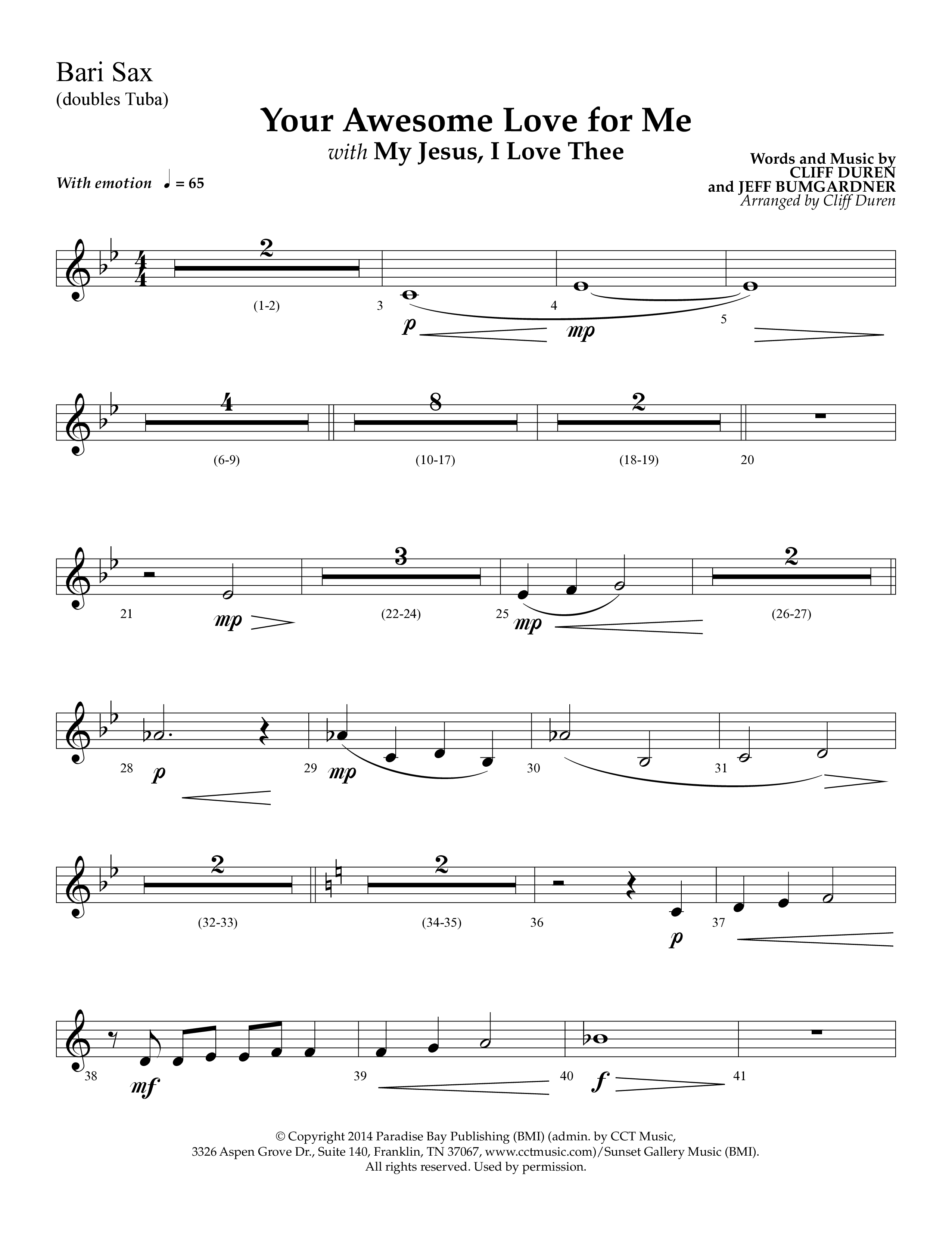 Your Awesome Love For Me (with My Jesus I Love Thee) (Choral Anthem SATB) Bari Sax (Lifeway Choral / Arr. Cliff Duren)